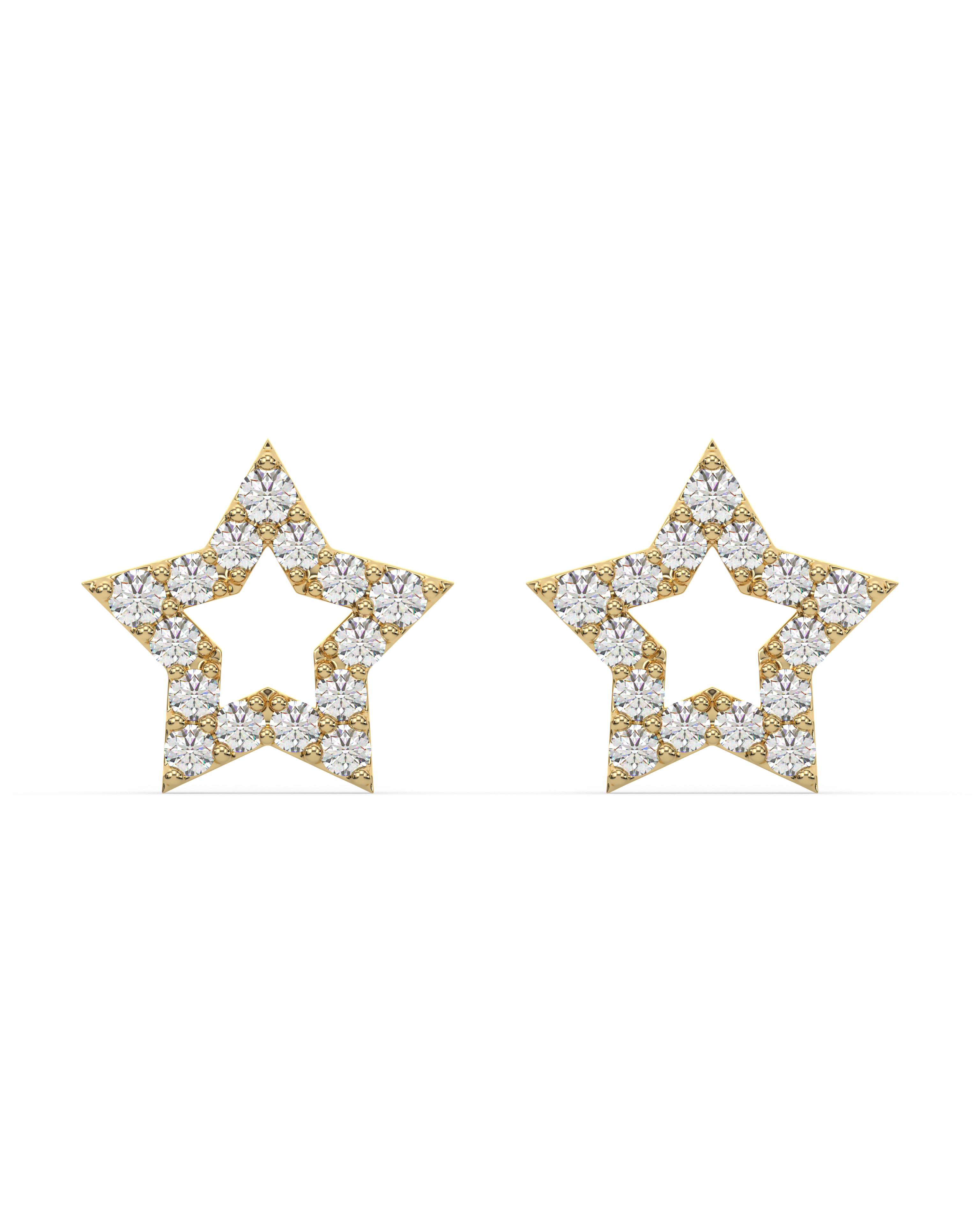 Pave' Hollow Star Stud Earring - 18K Gold Plated