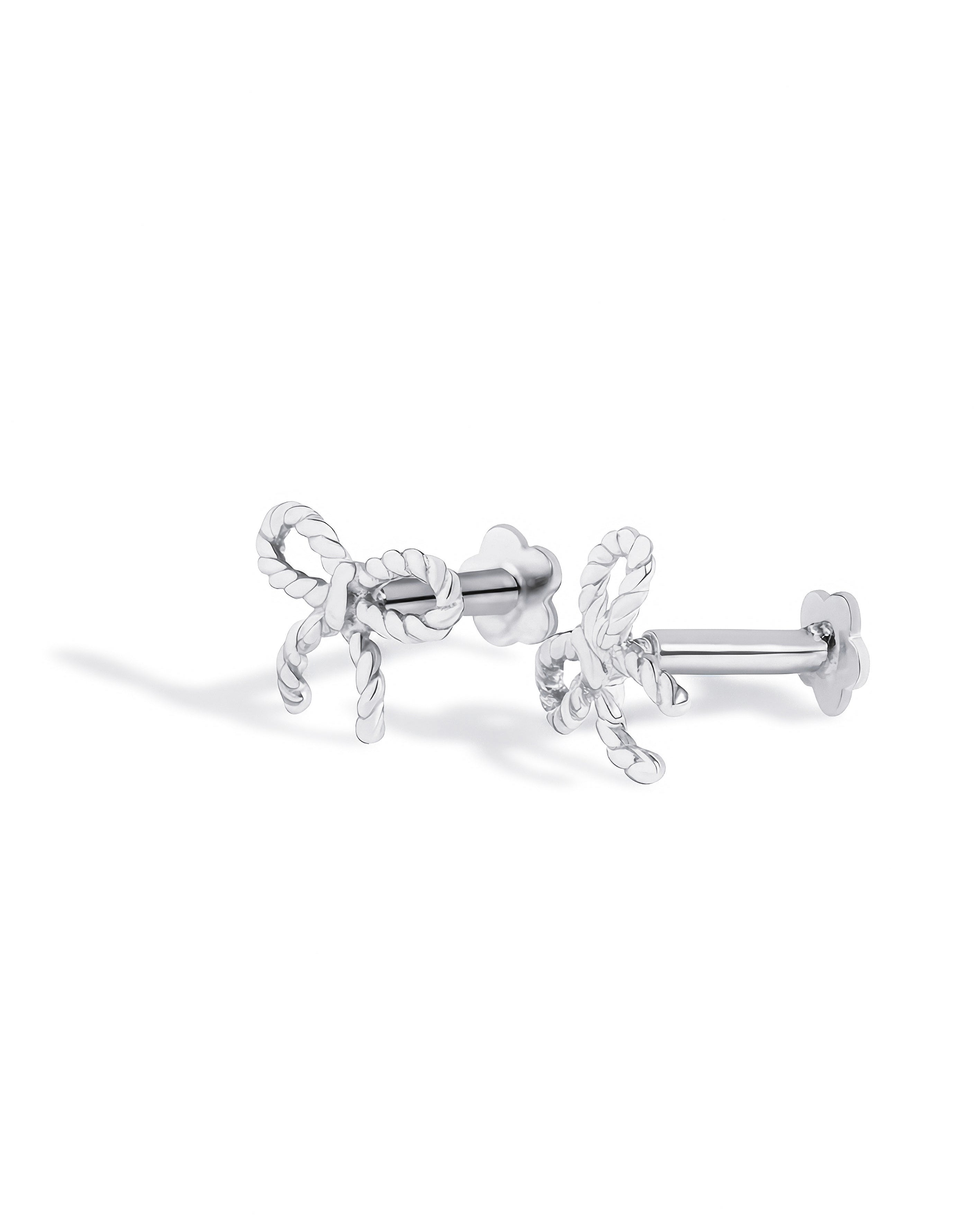 Twisted Bow Knot Stud – Rhodium Plated Flat Back Studs