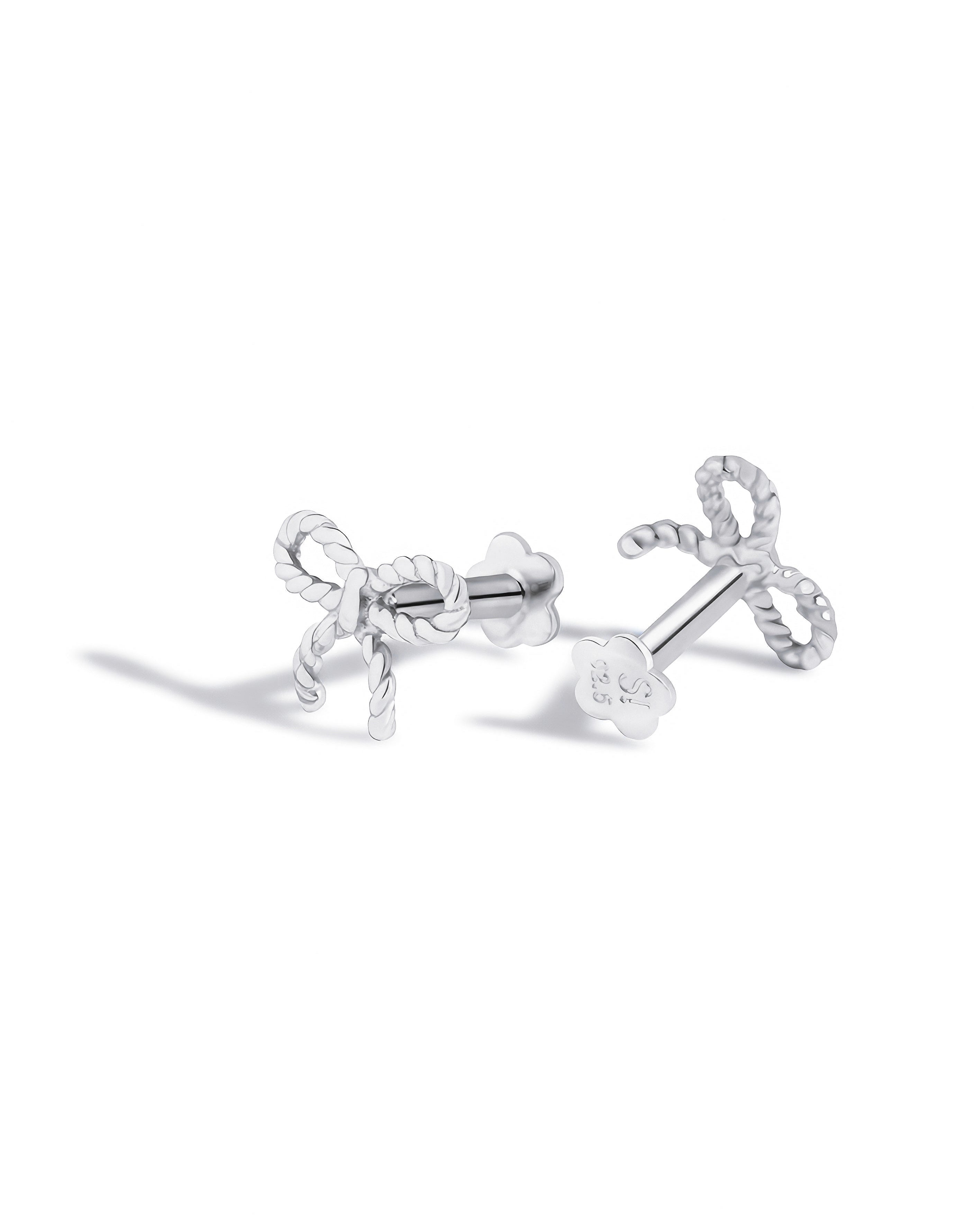 Twisted Bow Knot Stud – Rhodium Plated Flat Back Studs