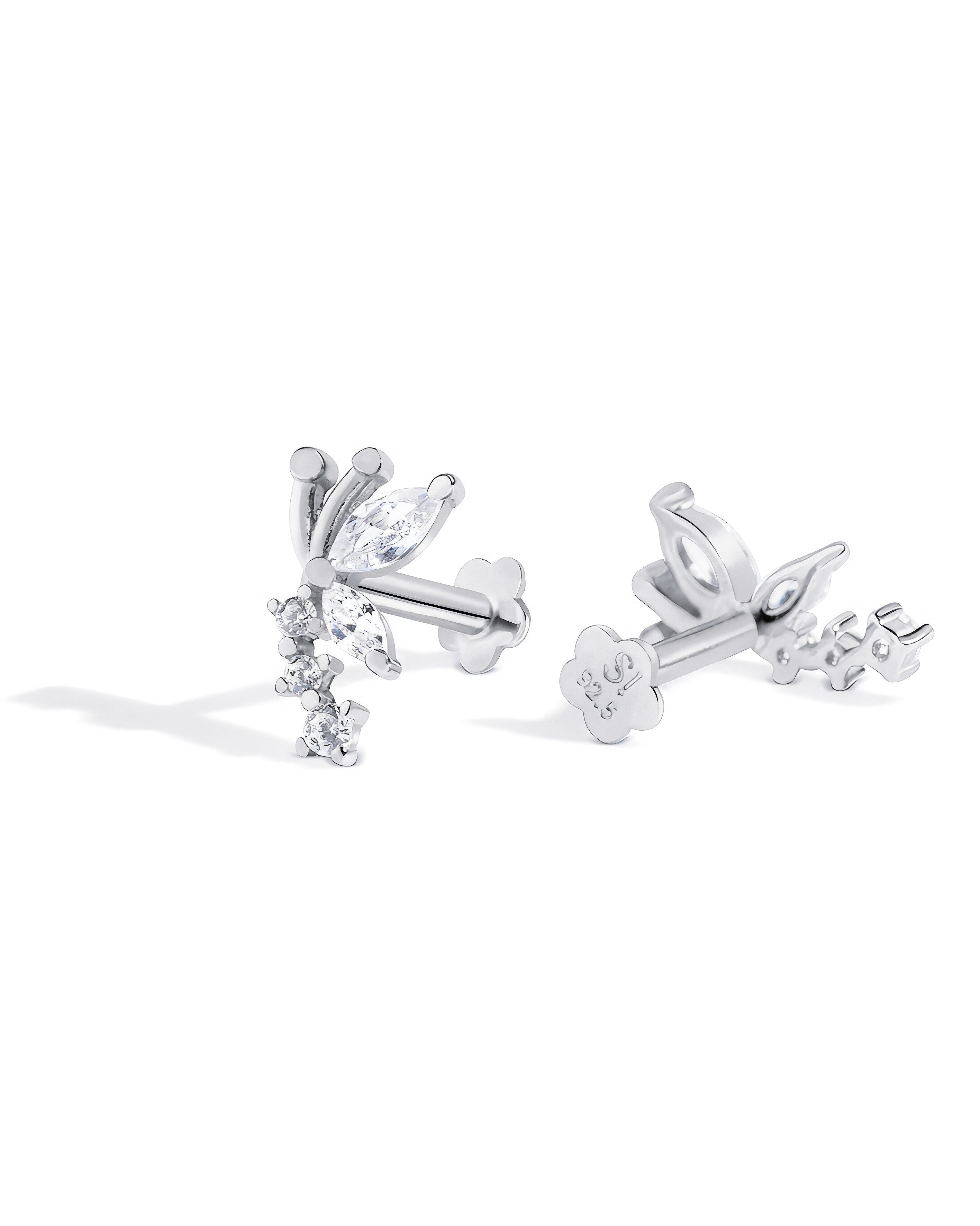 Butterfly Wing Climber Stud – Rhodium Plated Flat Back Studs