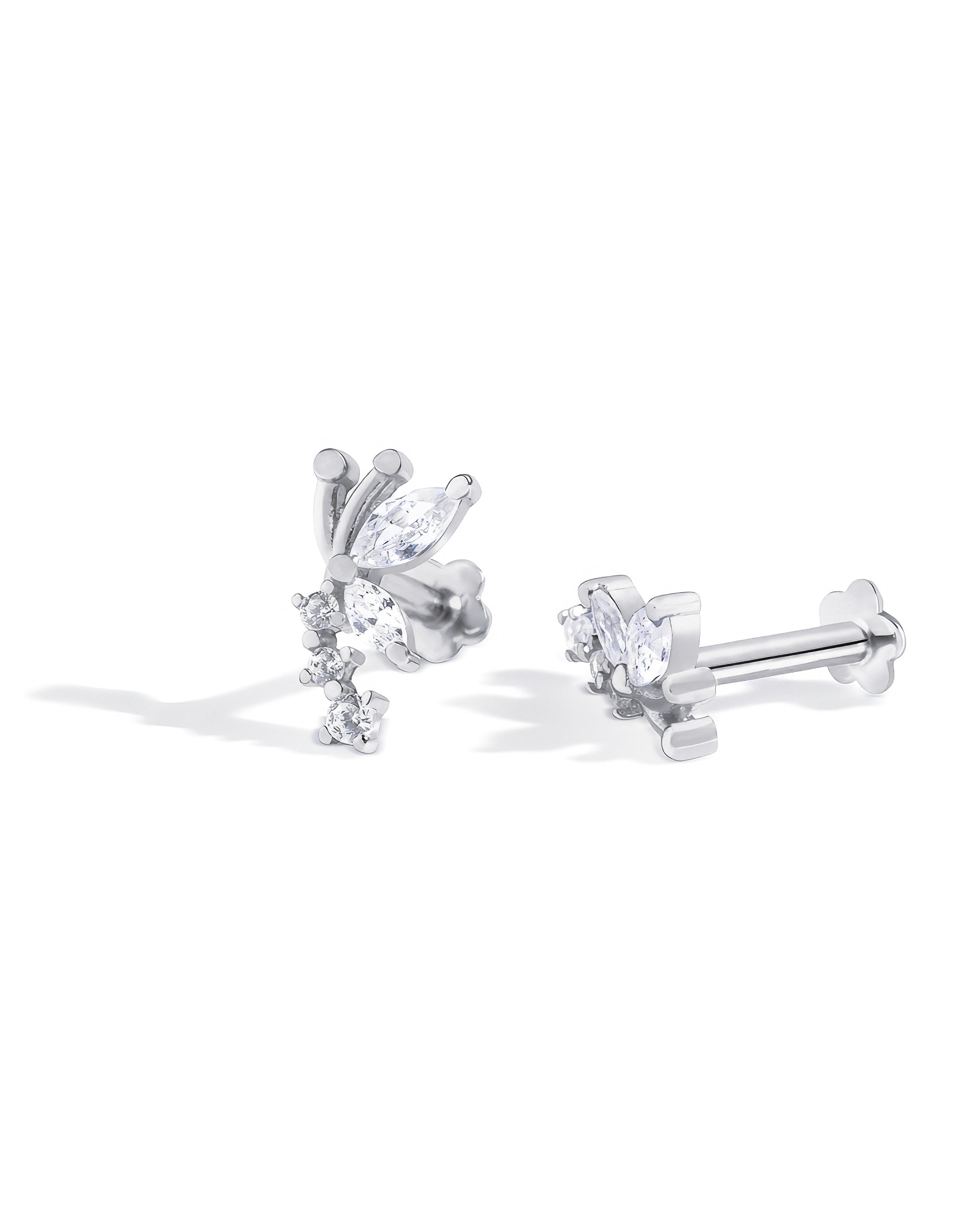 Butterfly Wing Climber Stud – Rhodium Plated Flat Back Studs