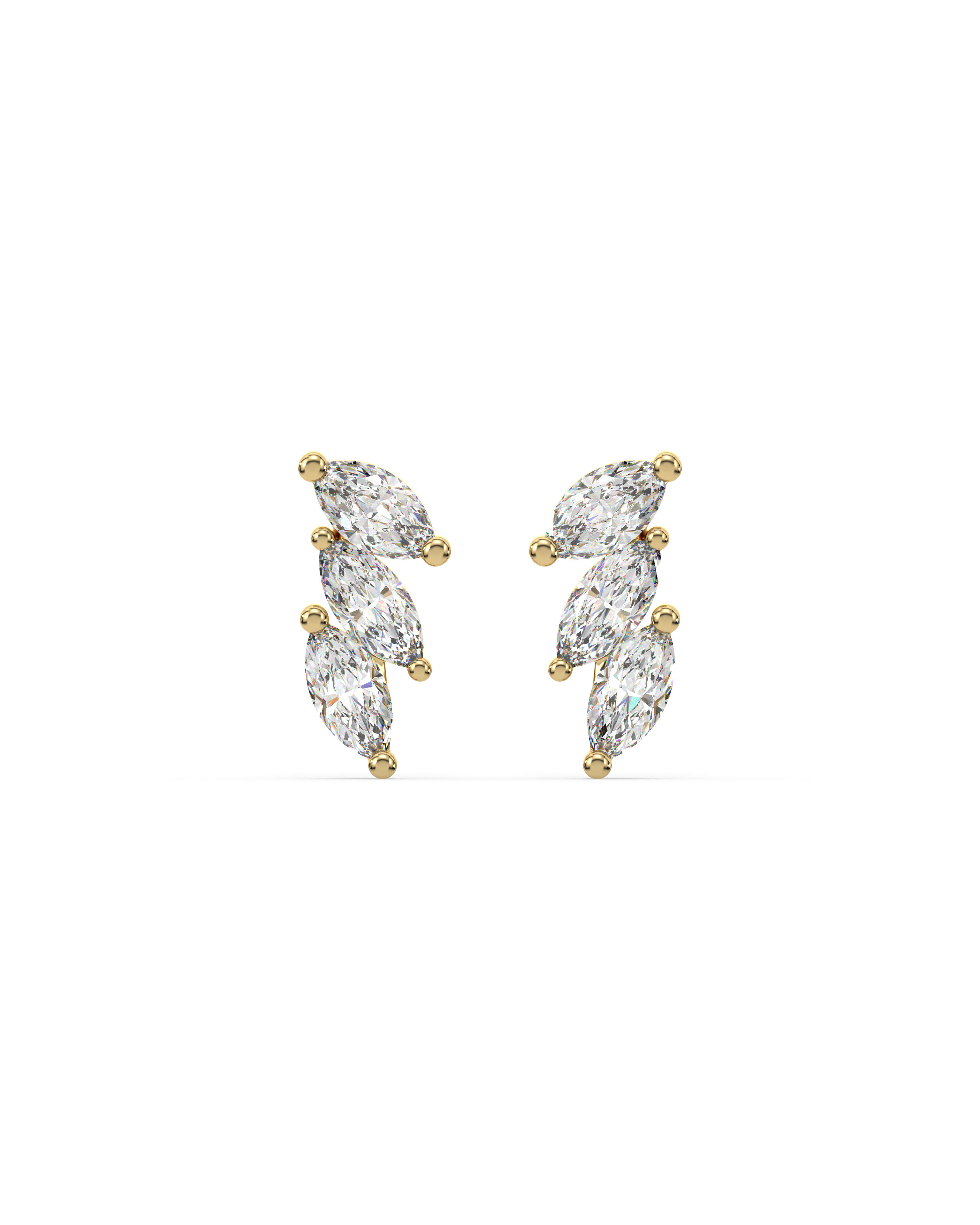 Tri Marquise stone Climber - 18k Gold Plated - Studs