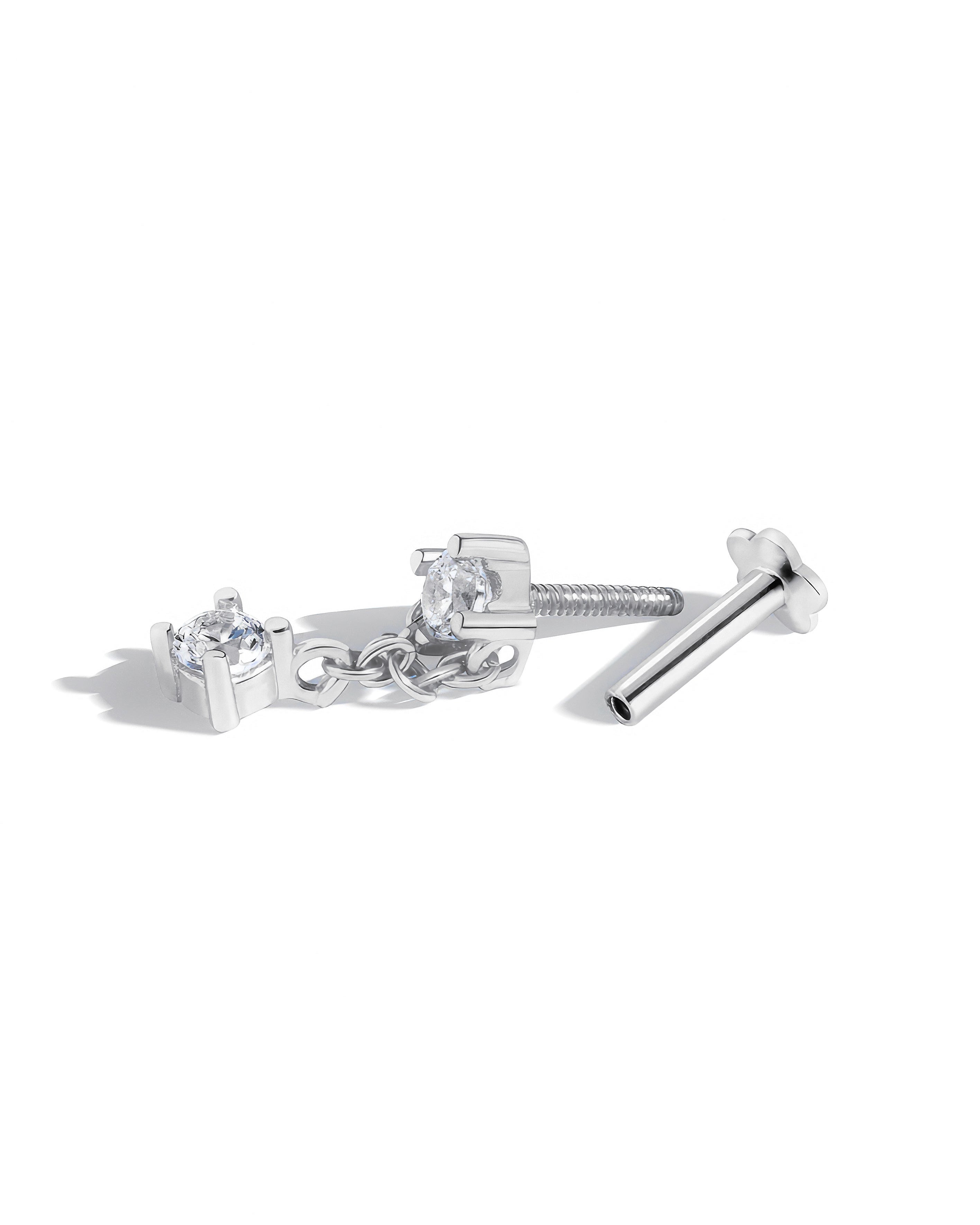 Zirconia Duo Chain Drop Stud – Rhodium Plated Flat Back Studs