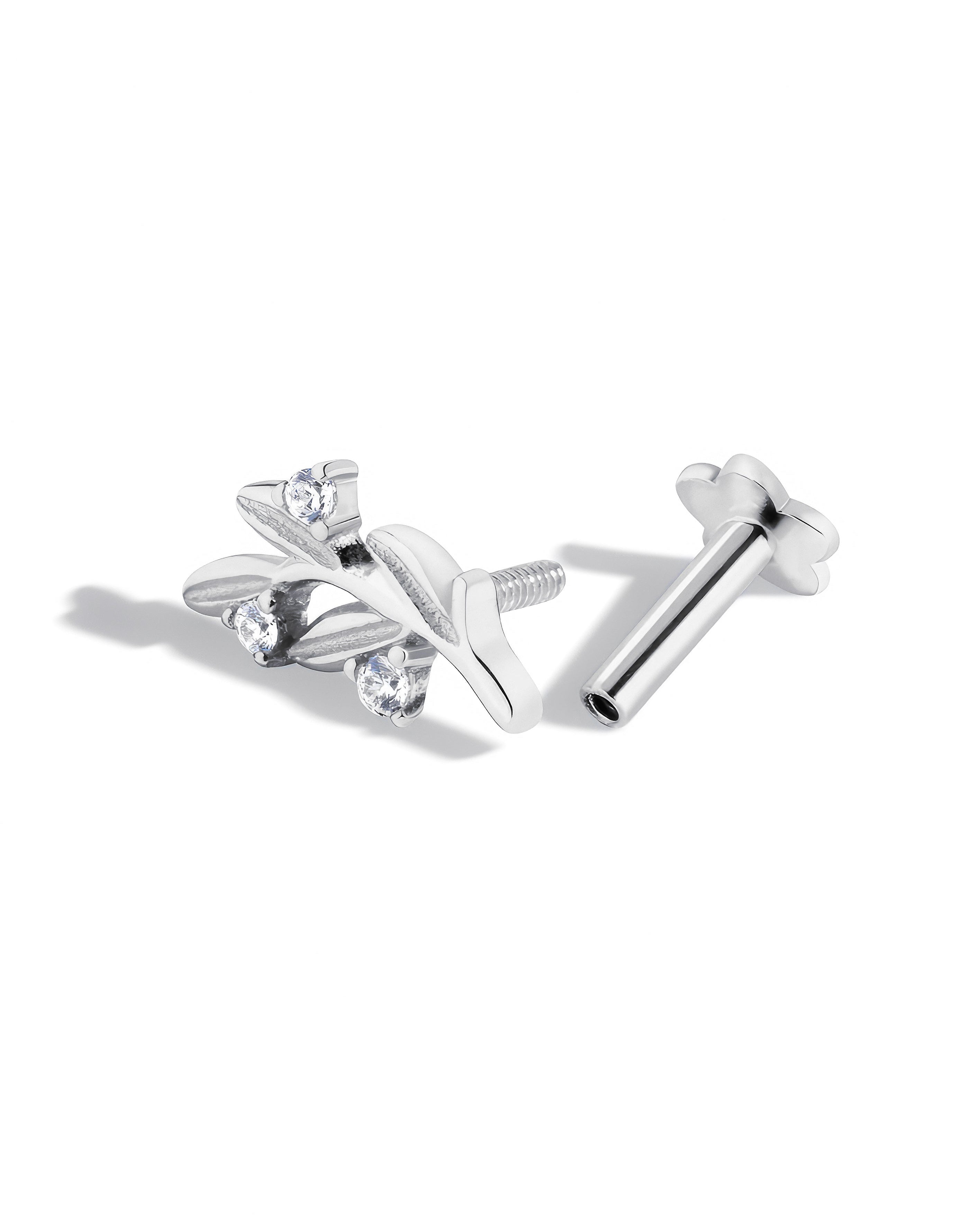 Leaflet Sparkle Stud - Rhodium Plated Earrings