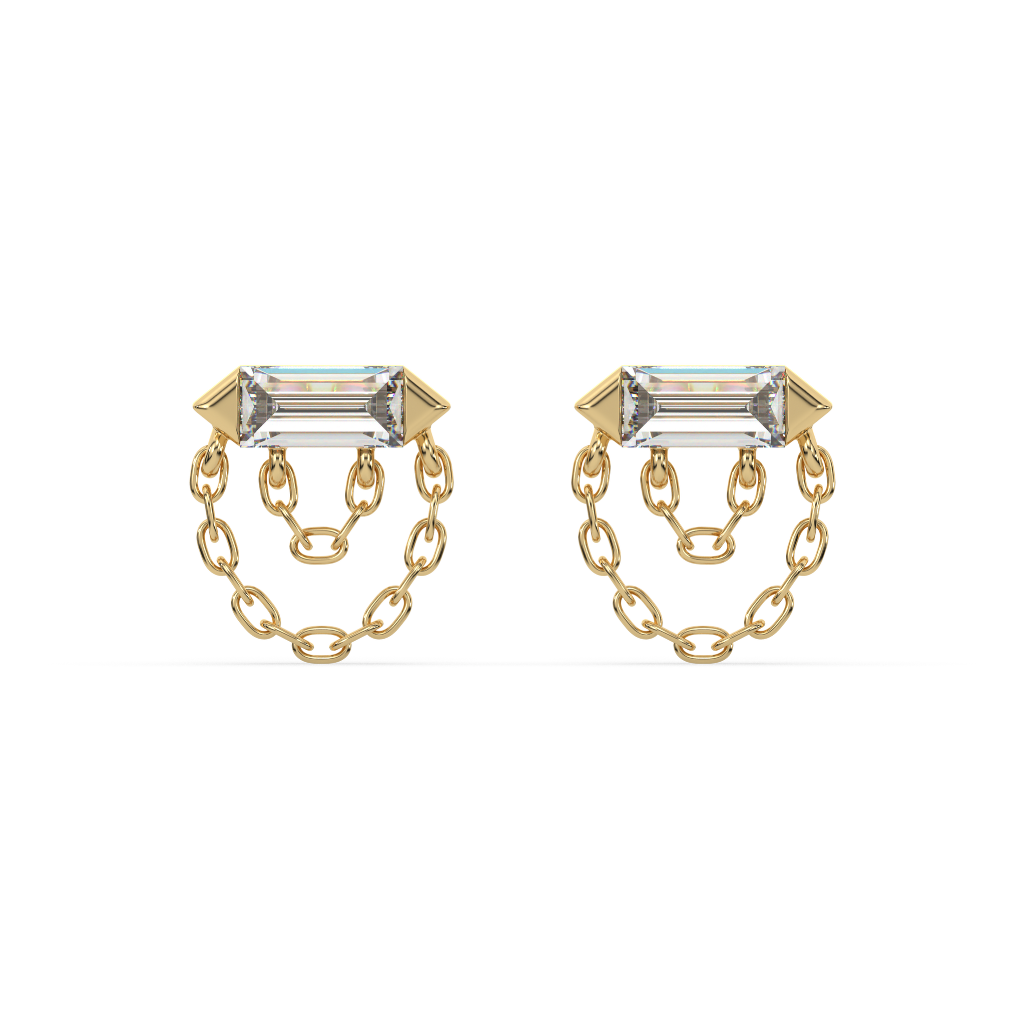 Double Chain Baguette Stud Earrings