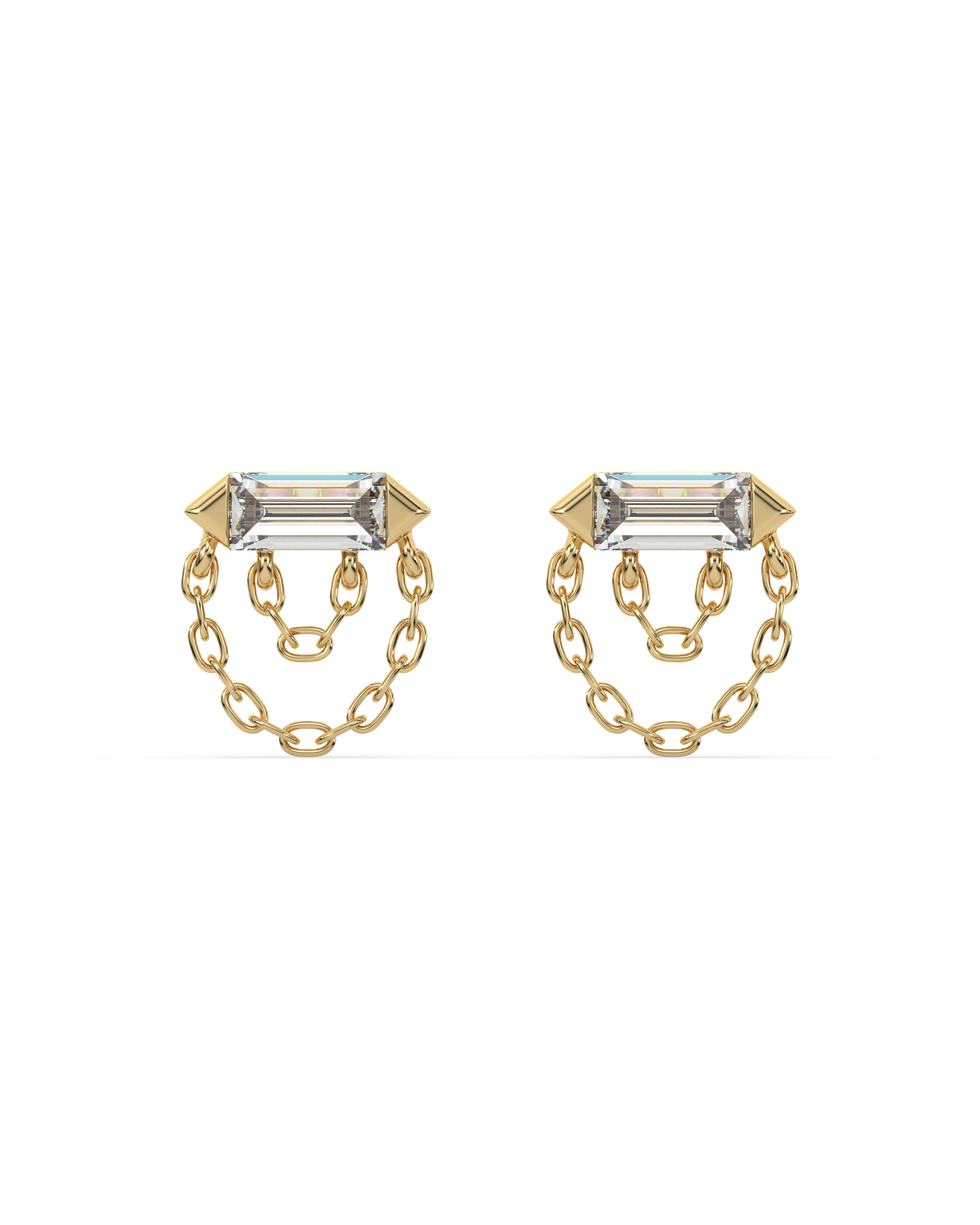 Double chain baguette Stud - 18k Gold Plated
