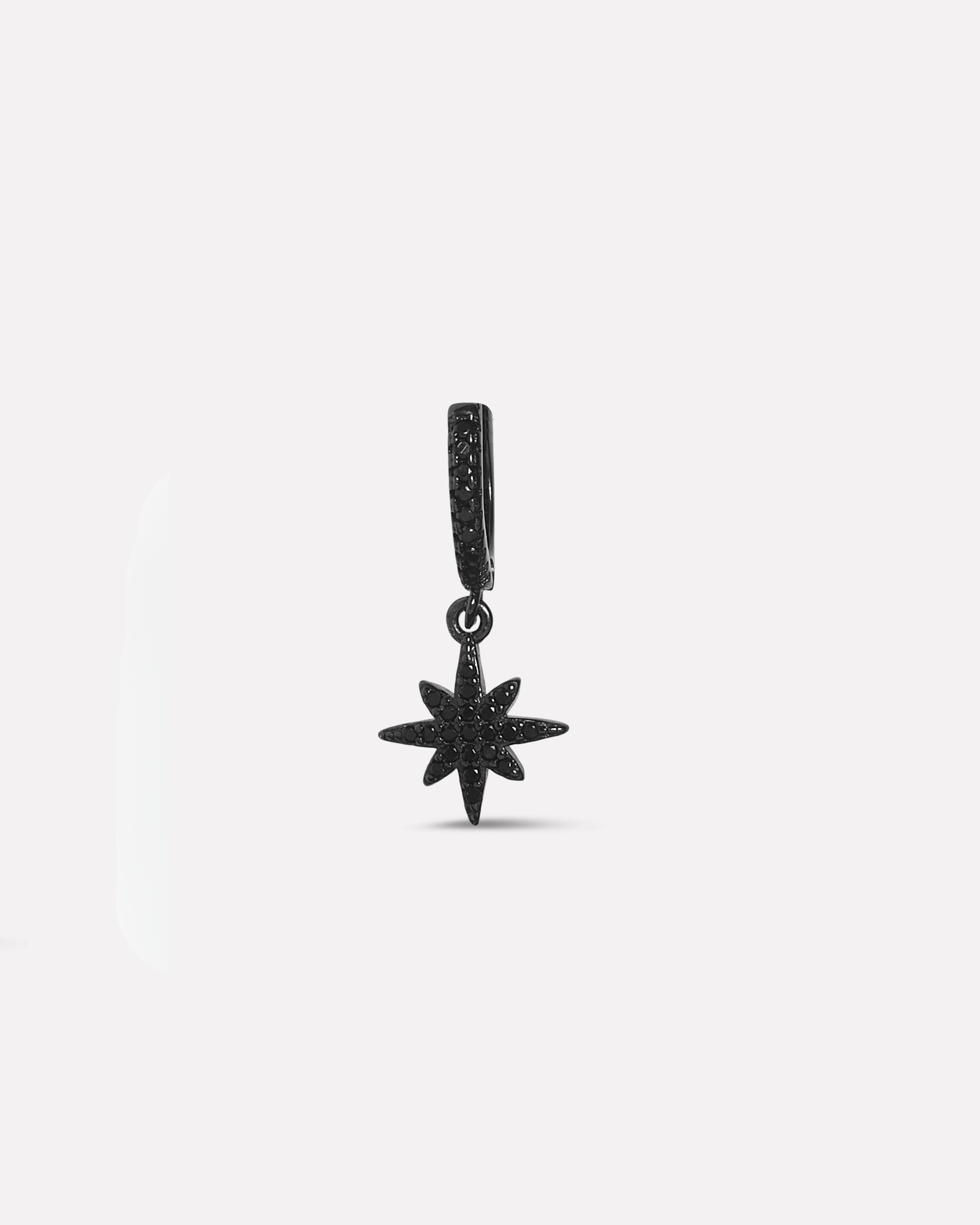 Celestial Black Zirconia Star Hoop Men's Earrings