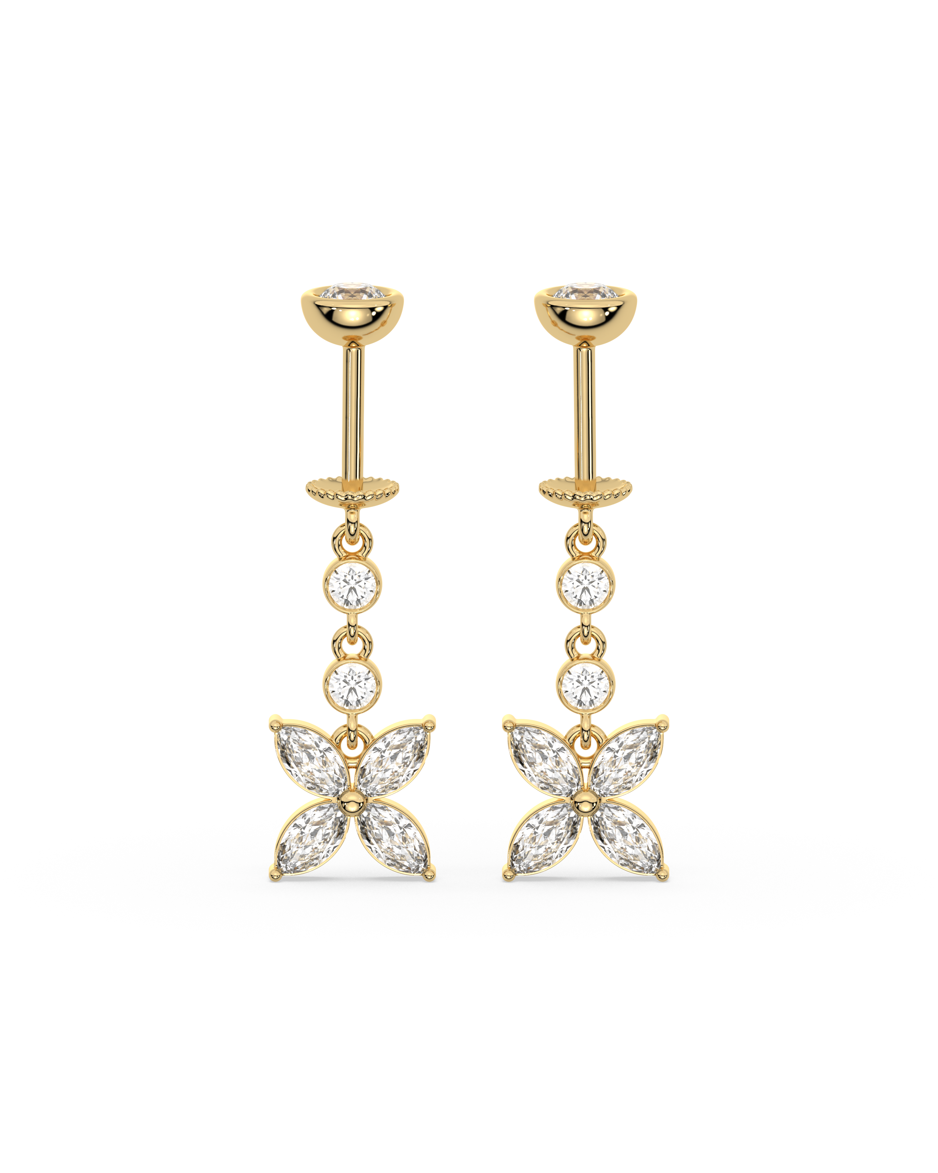 Dangling Flower - Helix Hanging - 14K Gold Plated