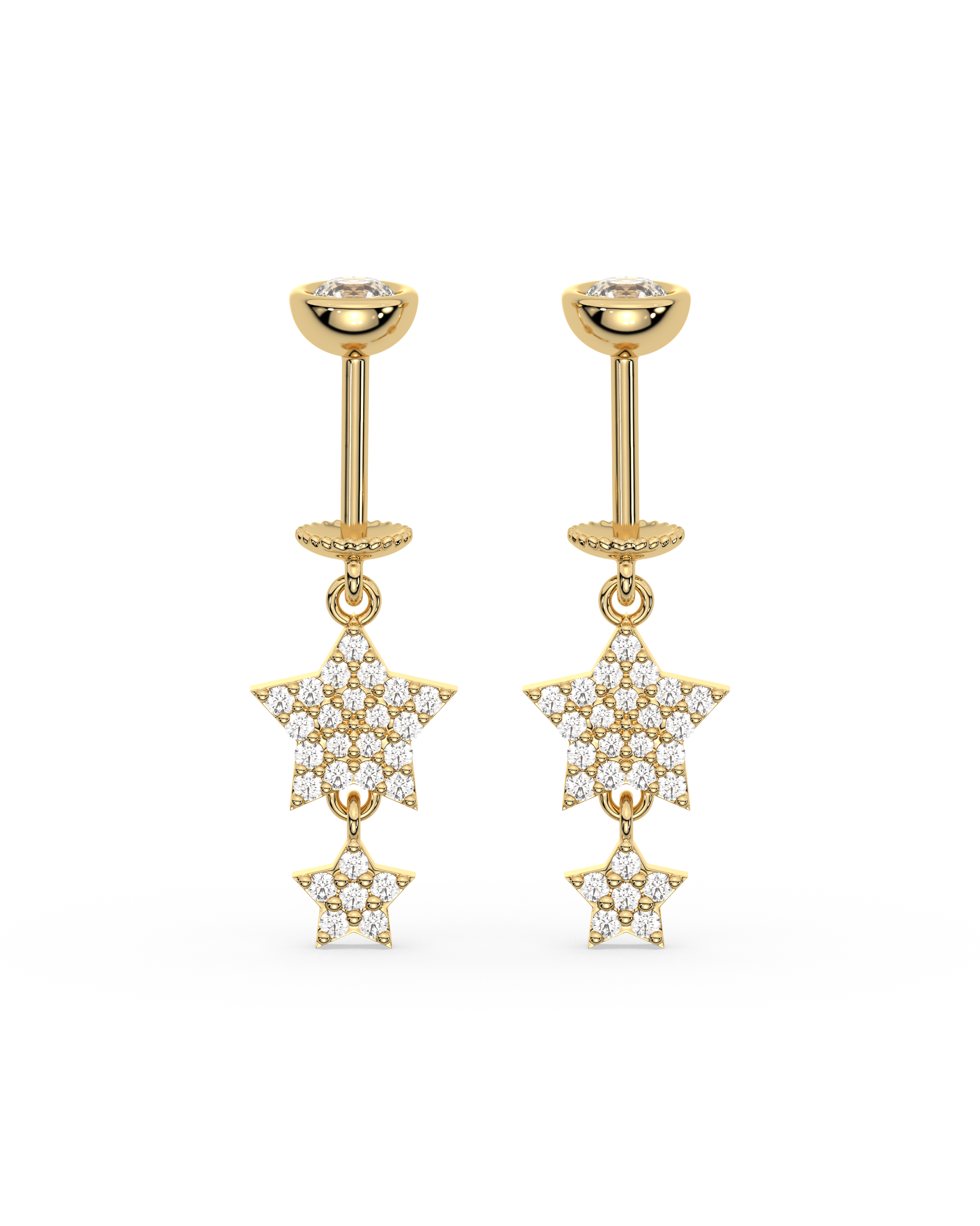 Zirconia Star Droplets - Helix Hanging - 14K Gold Plated