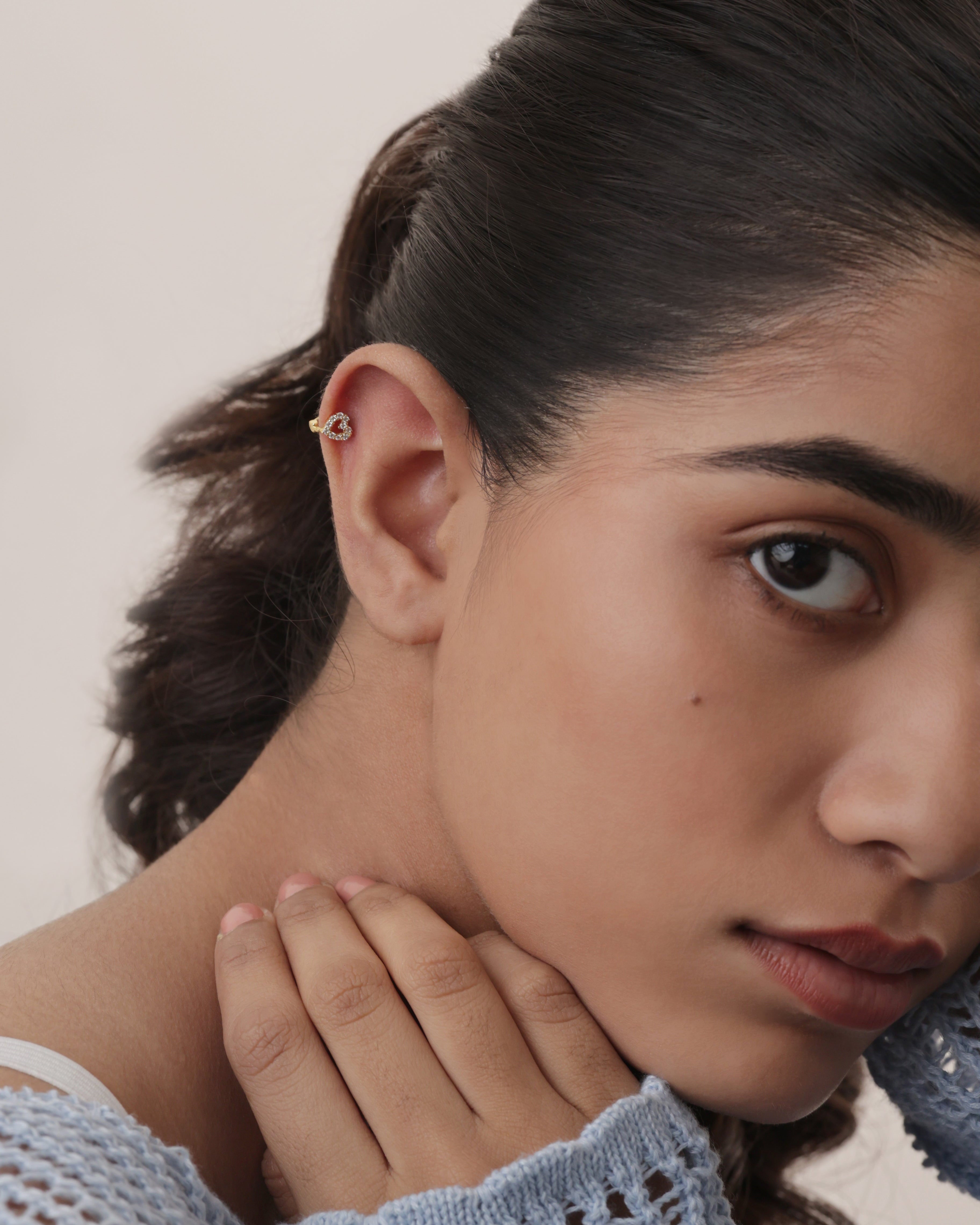 Stone Paved Heart Huggie Pair Earrings