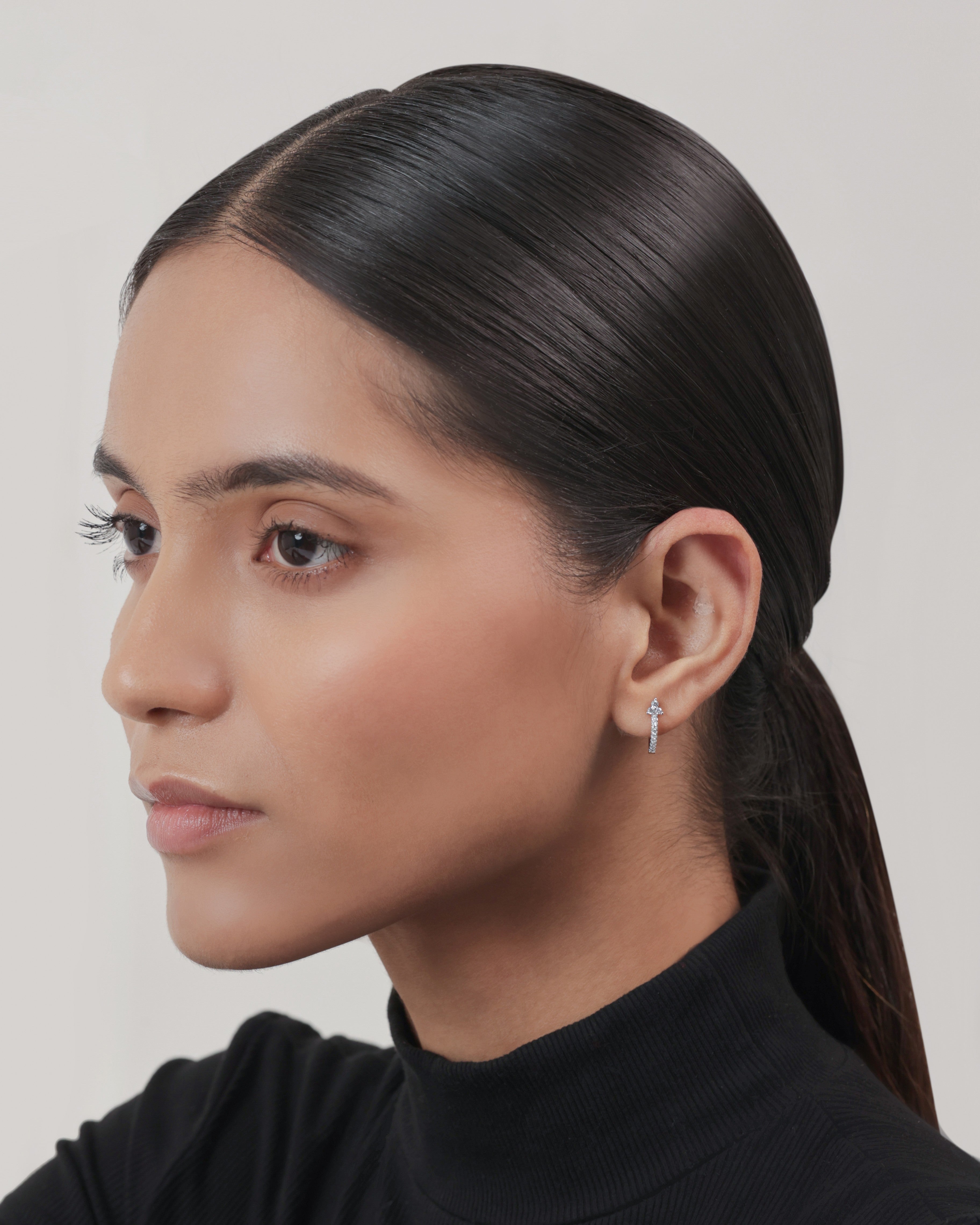 Tri Zirconia Hoop Earrings
