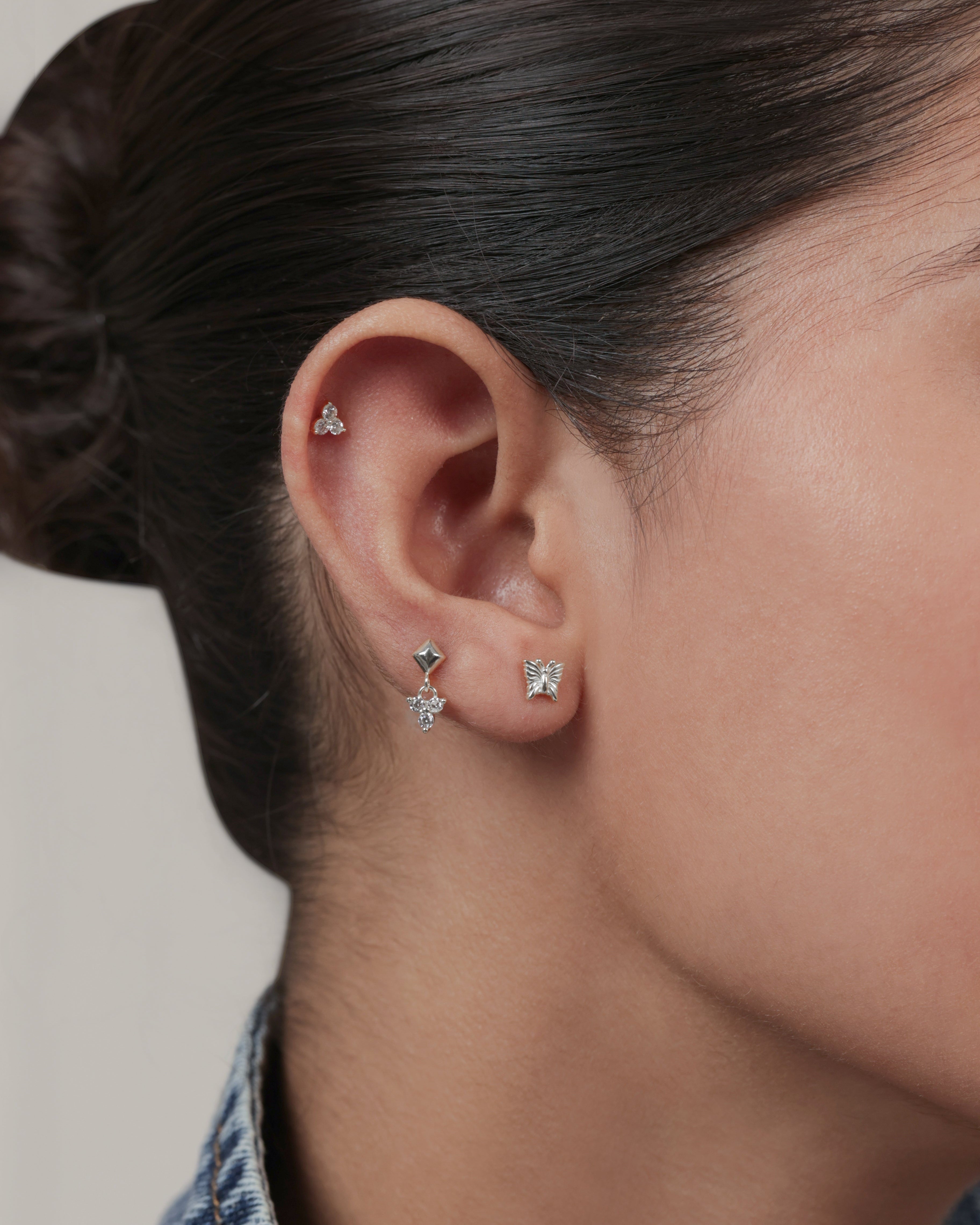 Rhodium Plated Butterfly Stud - Flat Back Earring