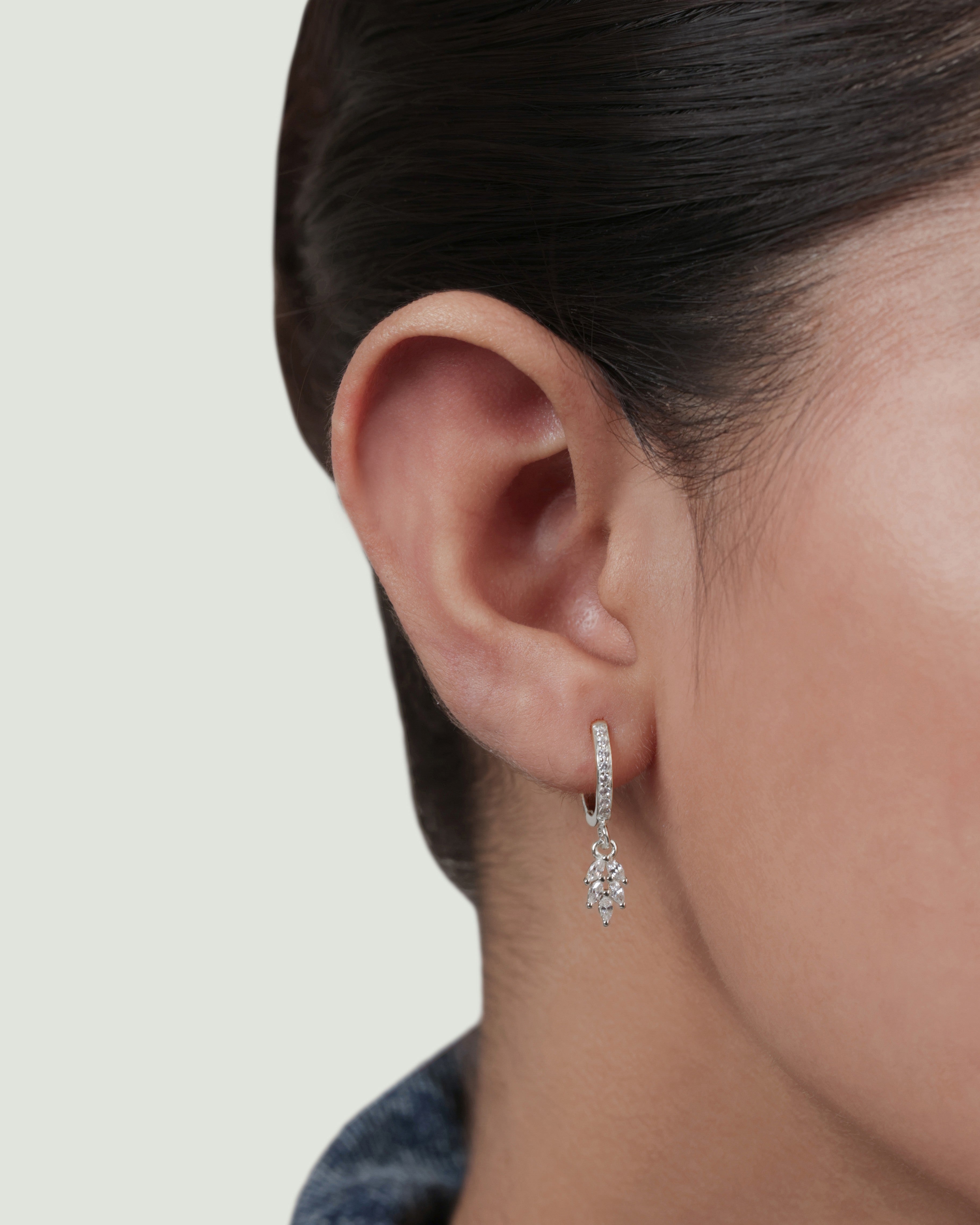 Petal Leaf Charm Hoop Earrings