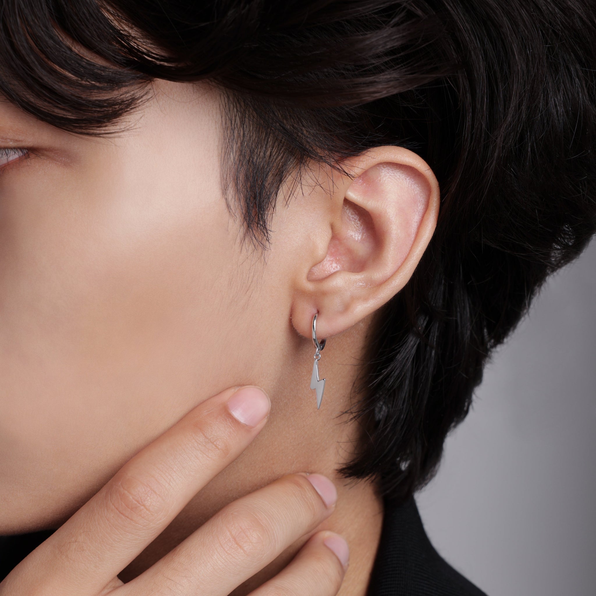 Dainty Thunder Charm Hoop Men's Earrings