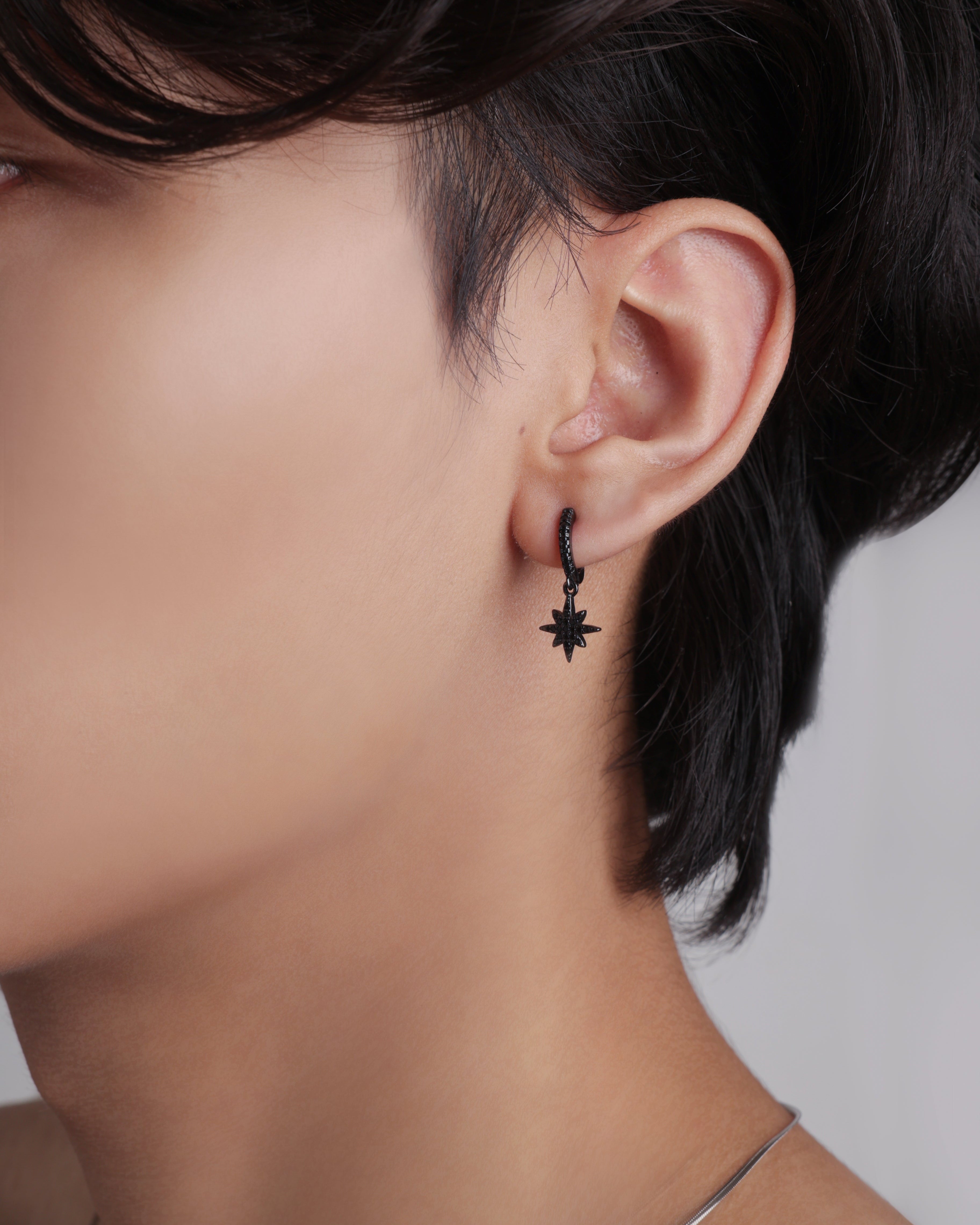 Celestial Black Zirconia - Star Hoop