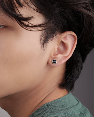 Silver Claw Black Zirconia Stone Stud Earrings For Men's