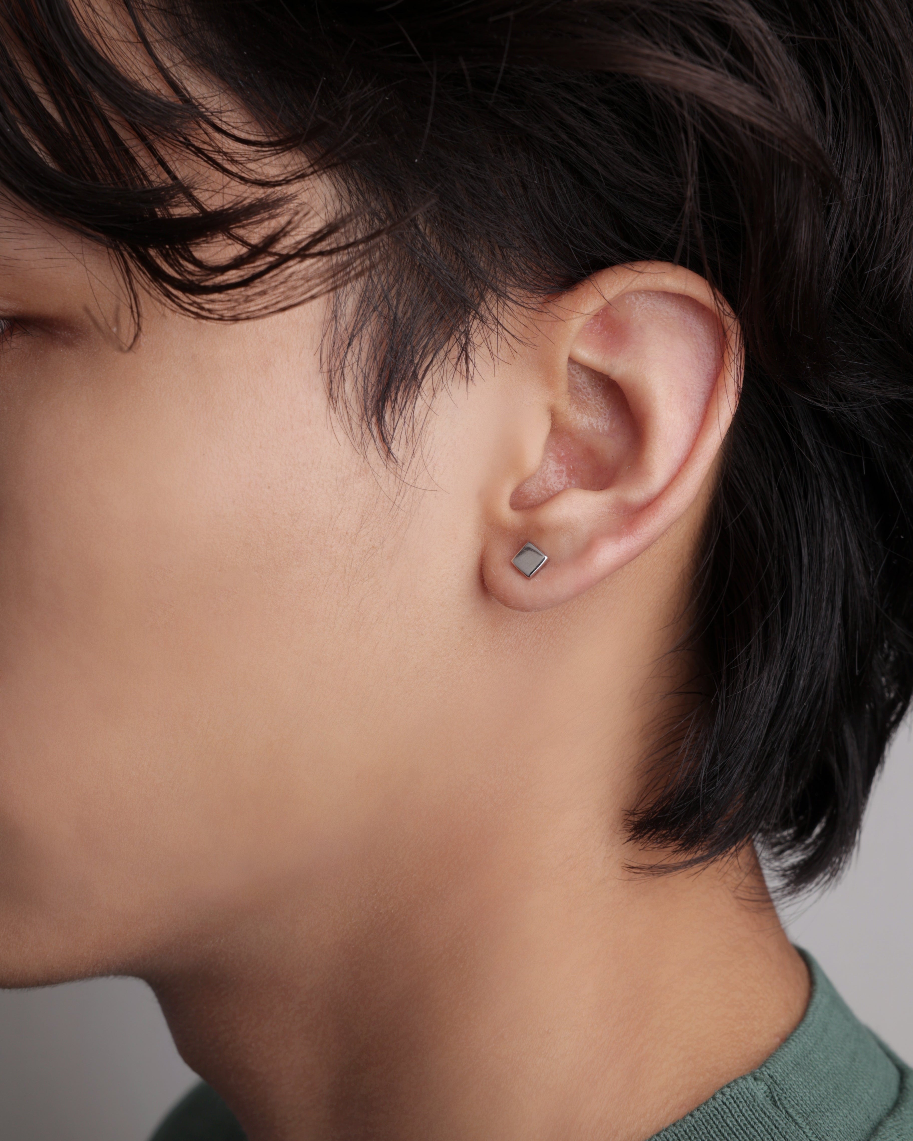Silver Geometric Square Studs