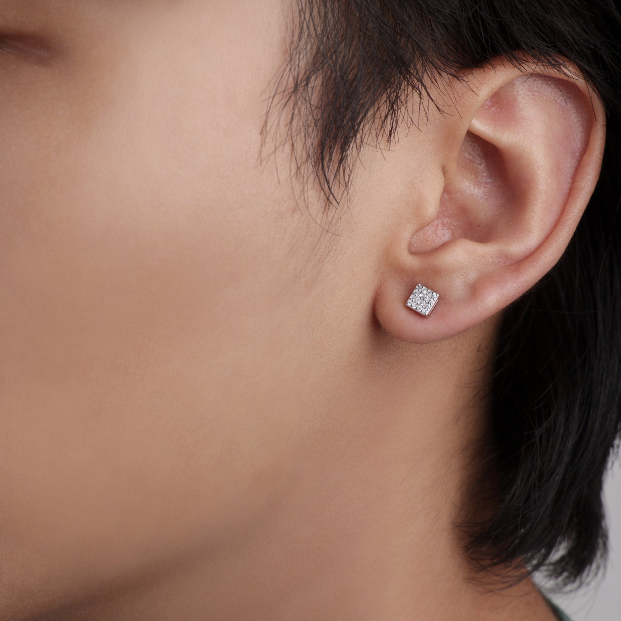 Radiant Square Silver Stud Men's Earrings
