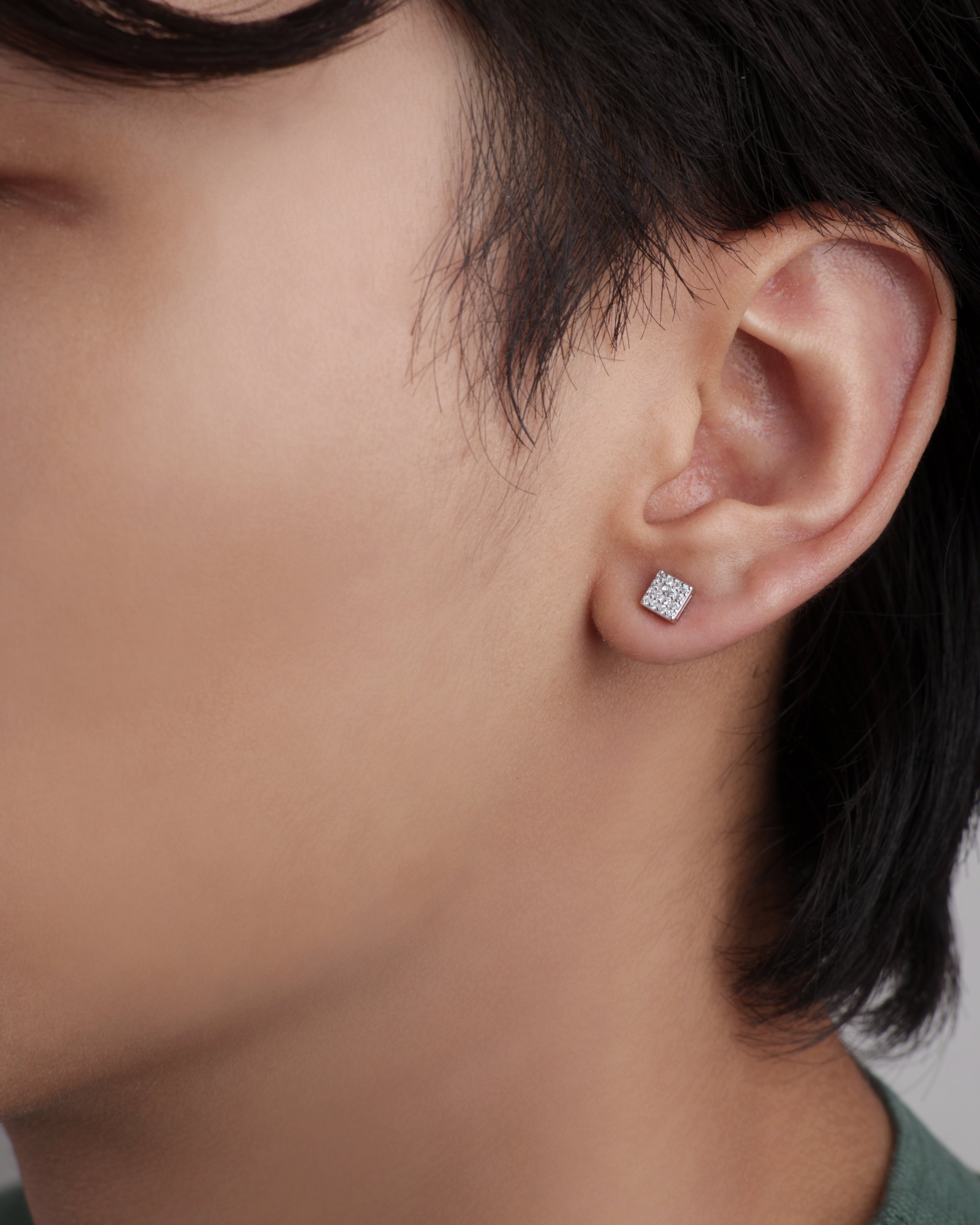 Radiant Square Silver Stud Earring