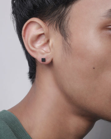 Square Zirconia Black Edition Stud Earrings For Men's