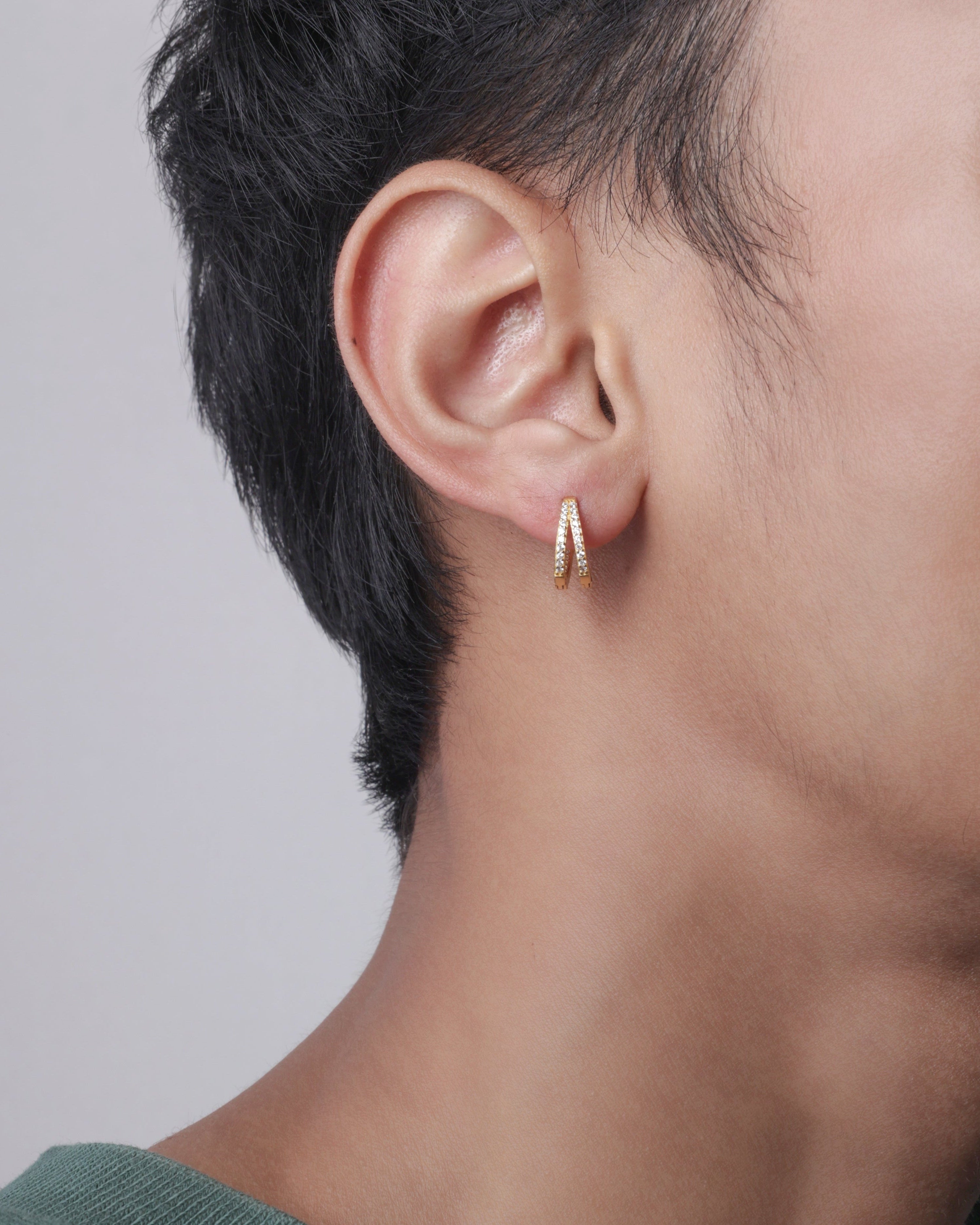 Twin Line Layered ( 10MM ) Hoop Earrings For Men's