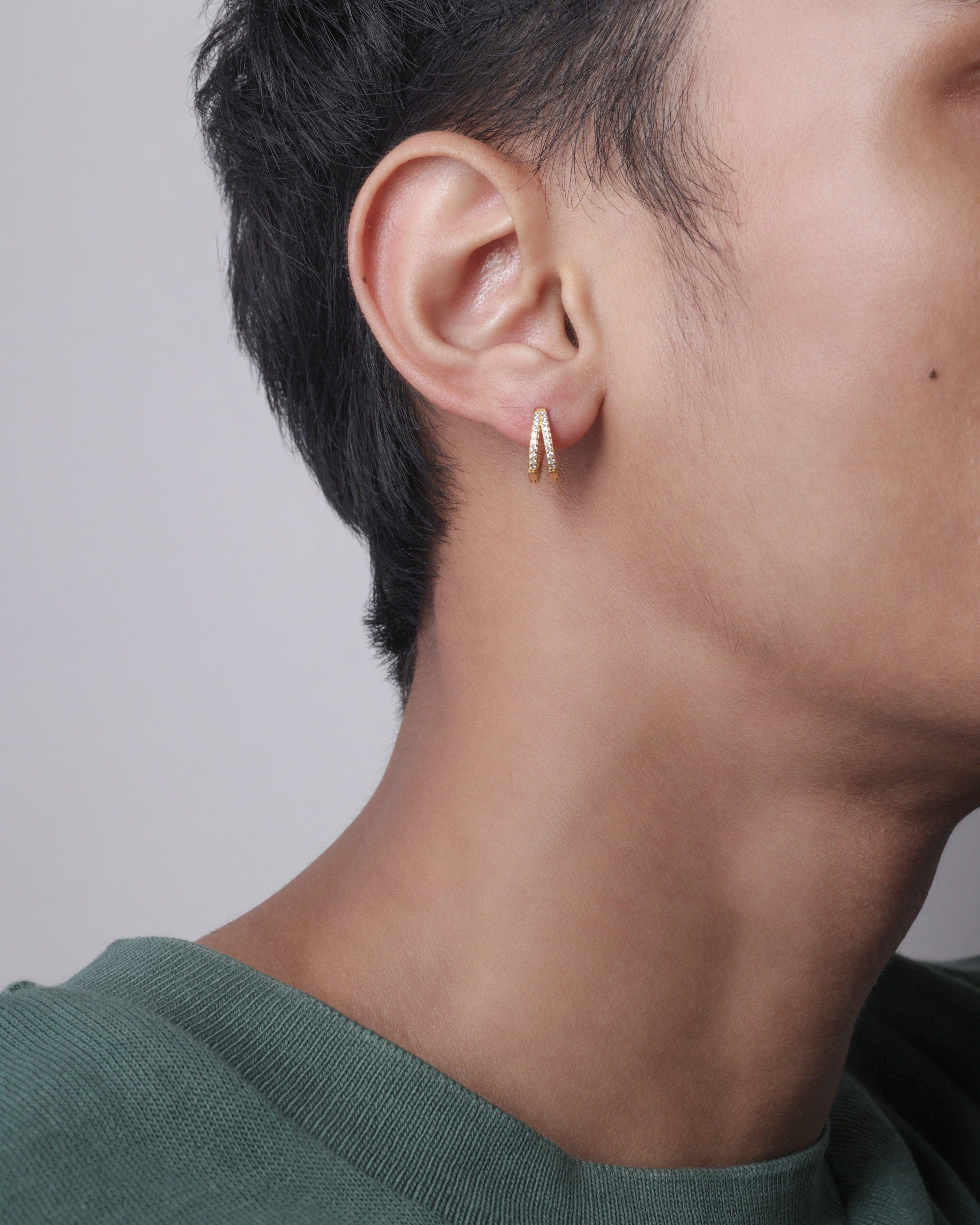 Twin Line Hoop - Layered Men Earring ( 10 MM )