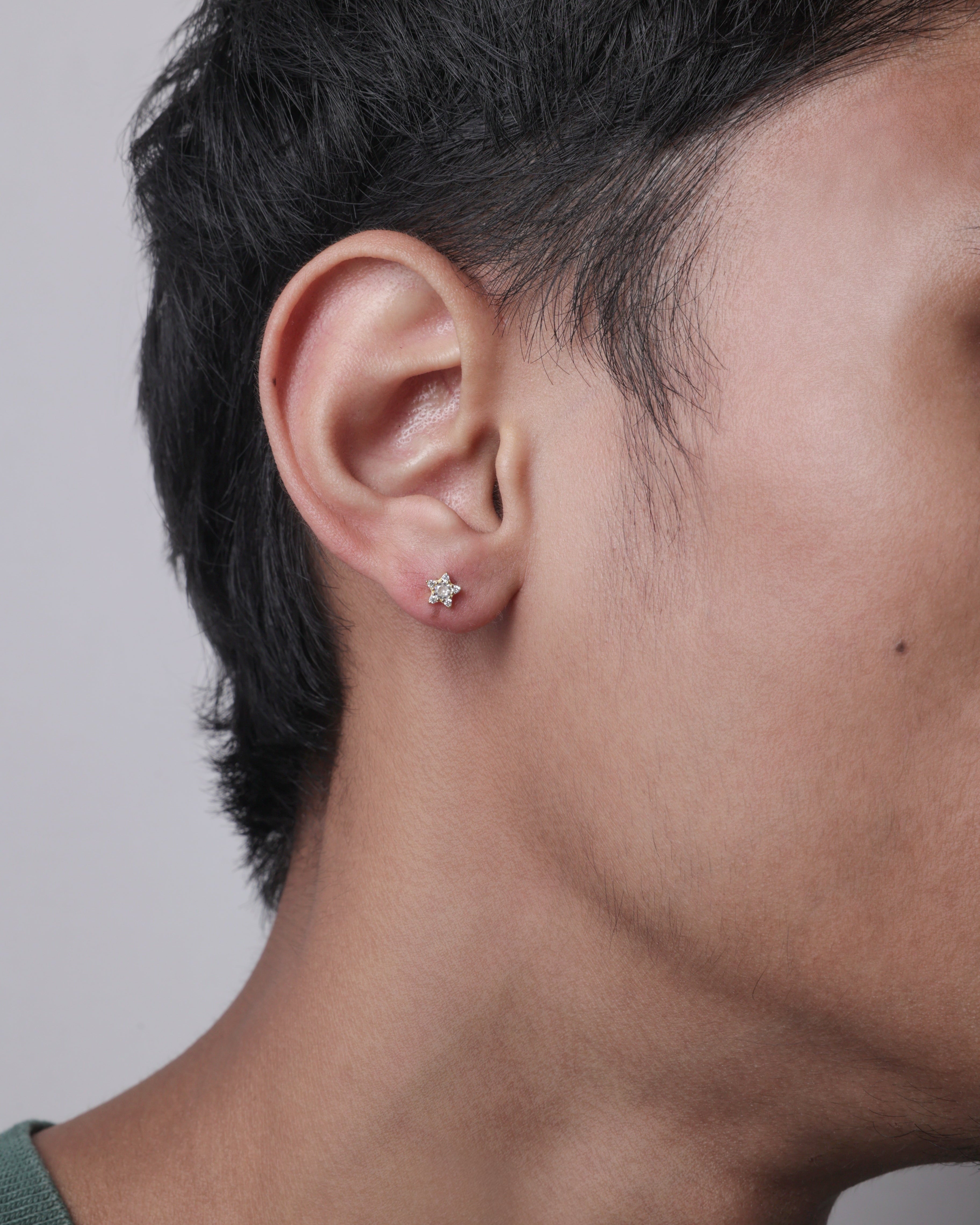 Stellar Star - Silver Flatback Stud ( Gold Plated )