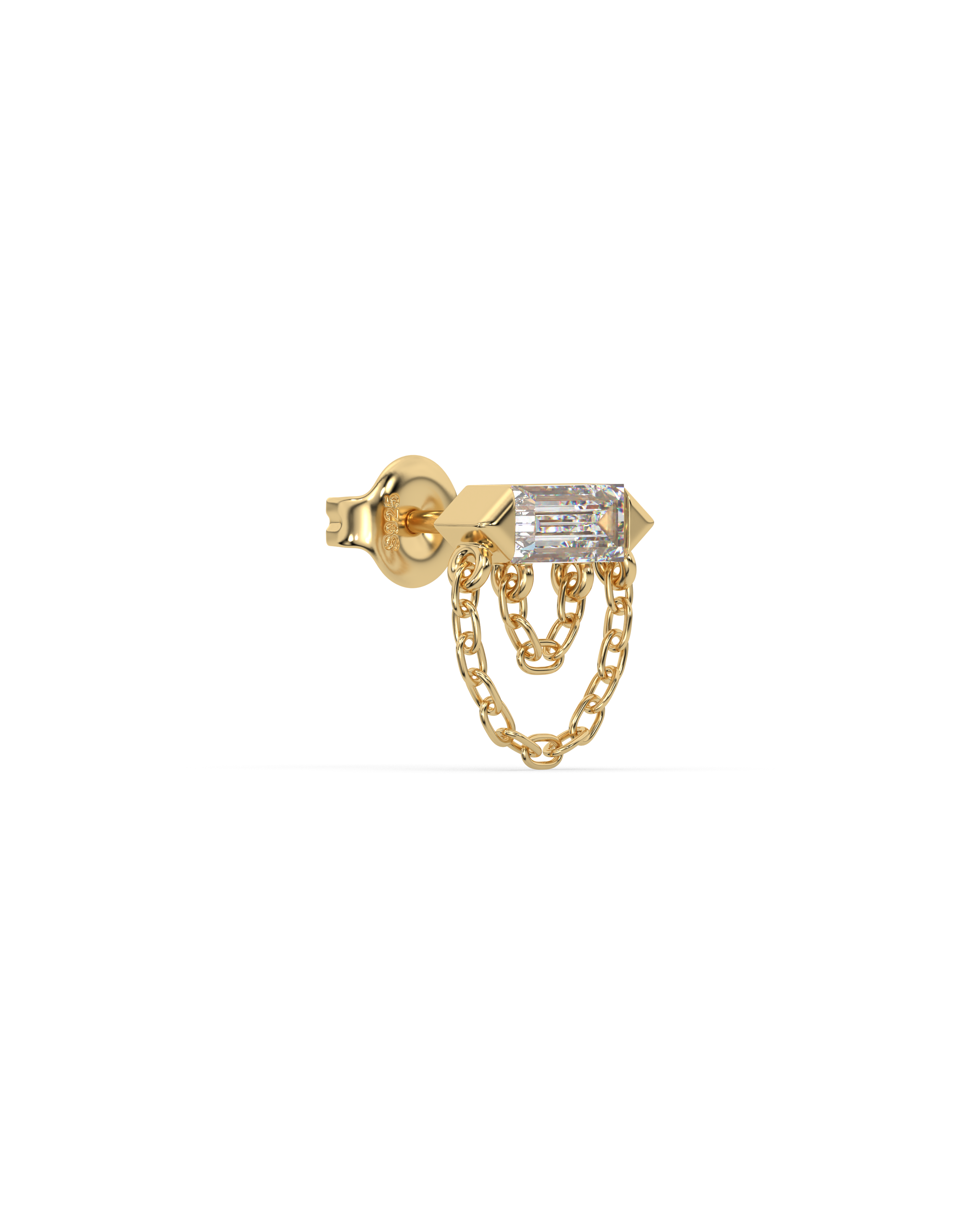 Double chain baguette Stud - 18k Gold Plated