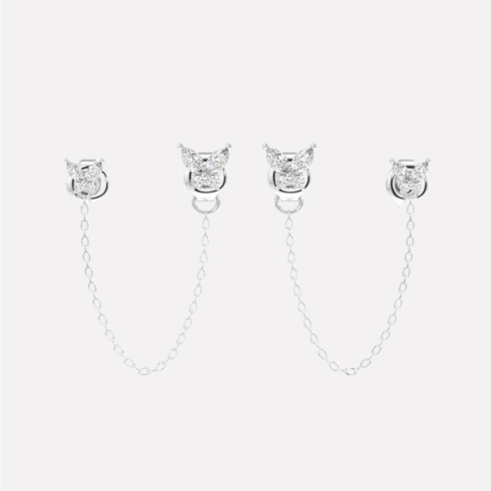 Zircon Butterfly 3 In 1 Connector Chain Earrings