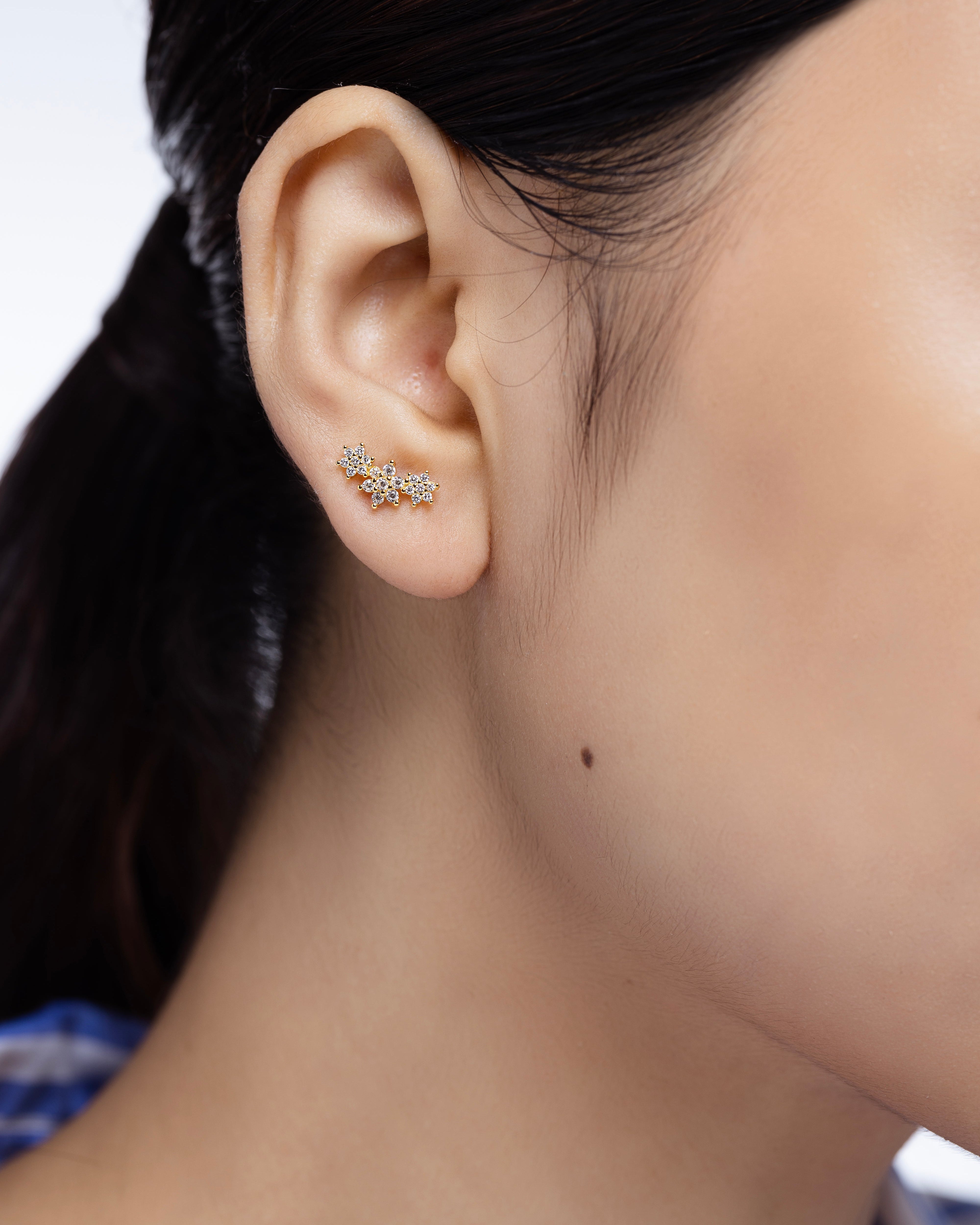 Three Flower Cluster Stud Earring