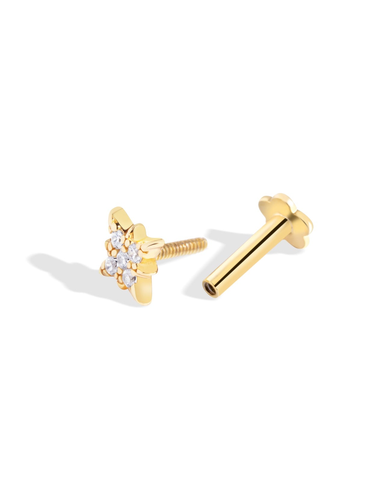 Zirconia Star - Flat Back Screw Stud - South Screw - 18K Gold Plated
