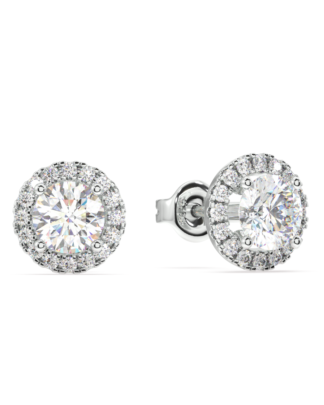 Round solitaire with cz lining stud - Minimal