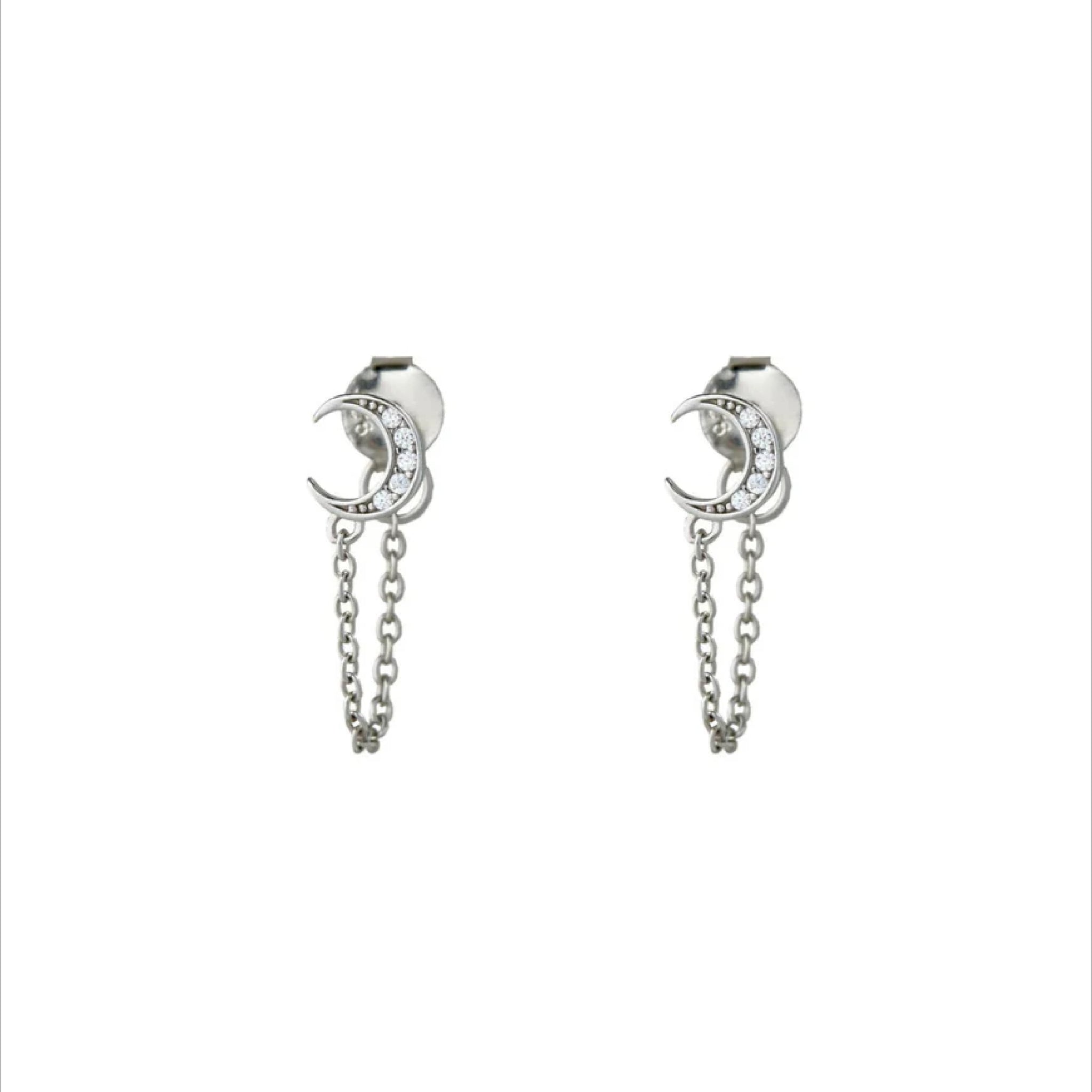 Crescent Moon Chain Earrings