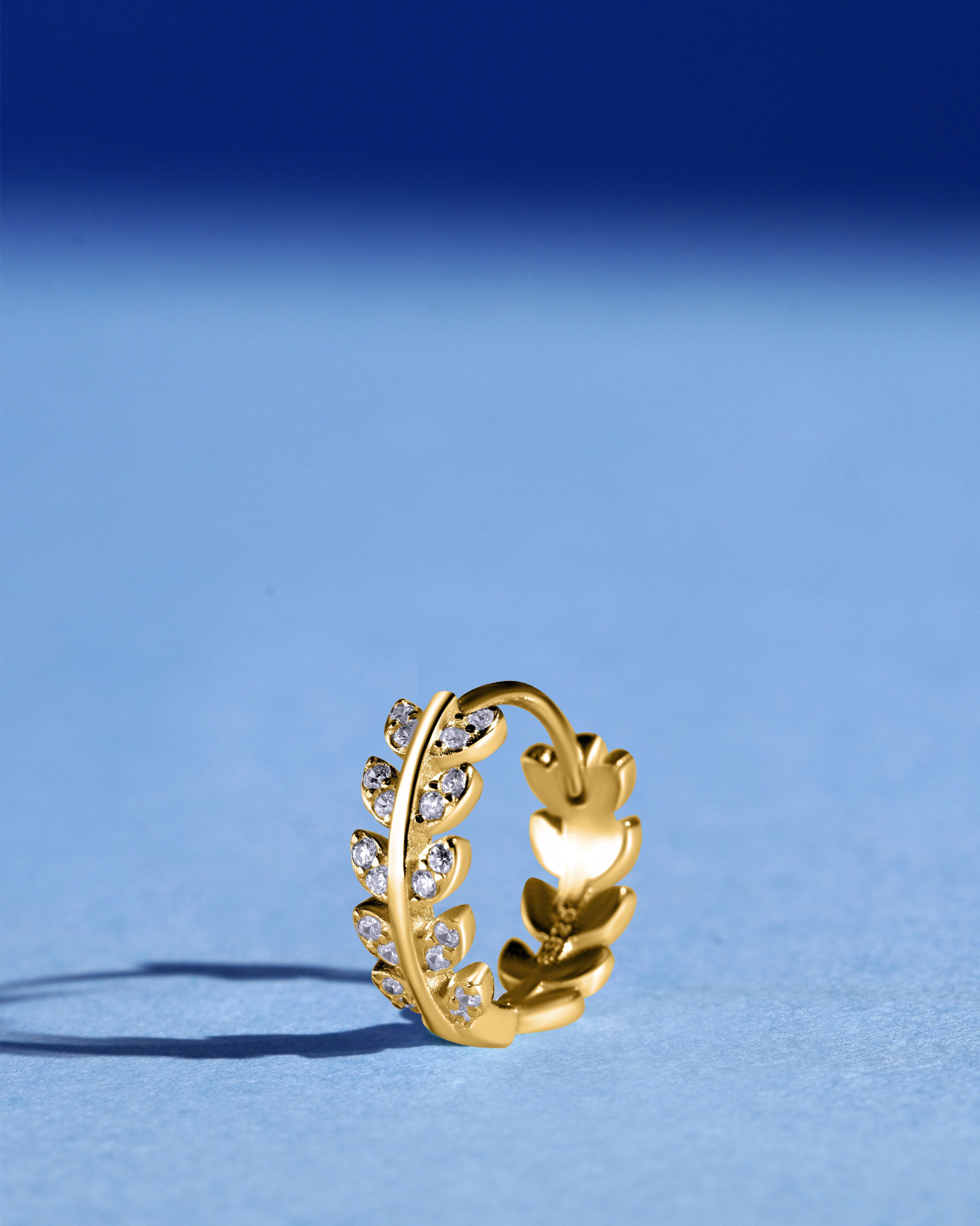 Zirconia Leaf Hoops - Multiple Sizes - 18K Gold Plated