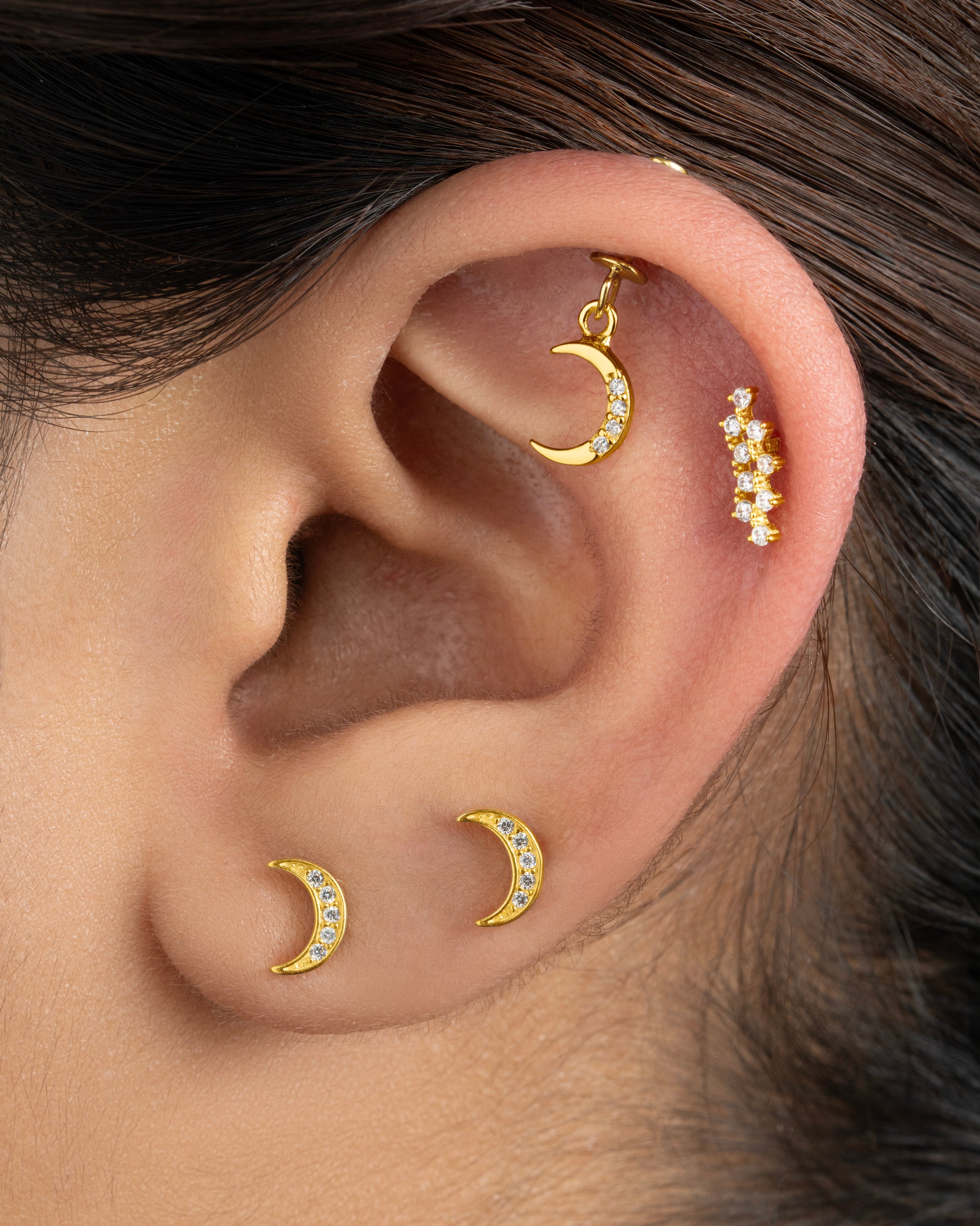Crescent moon - Flat Back Screw Stud - South Screw - 18K Gold Plated