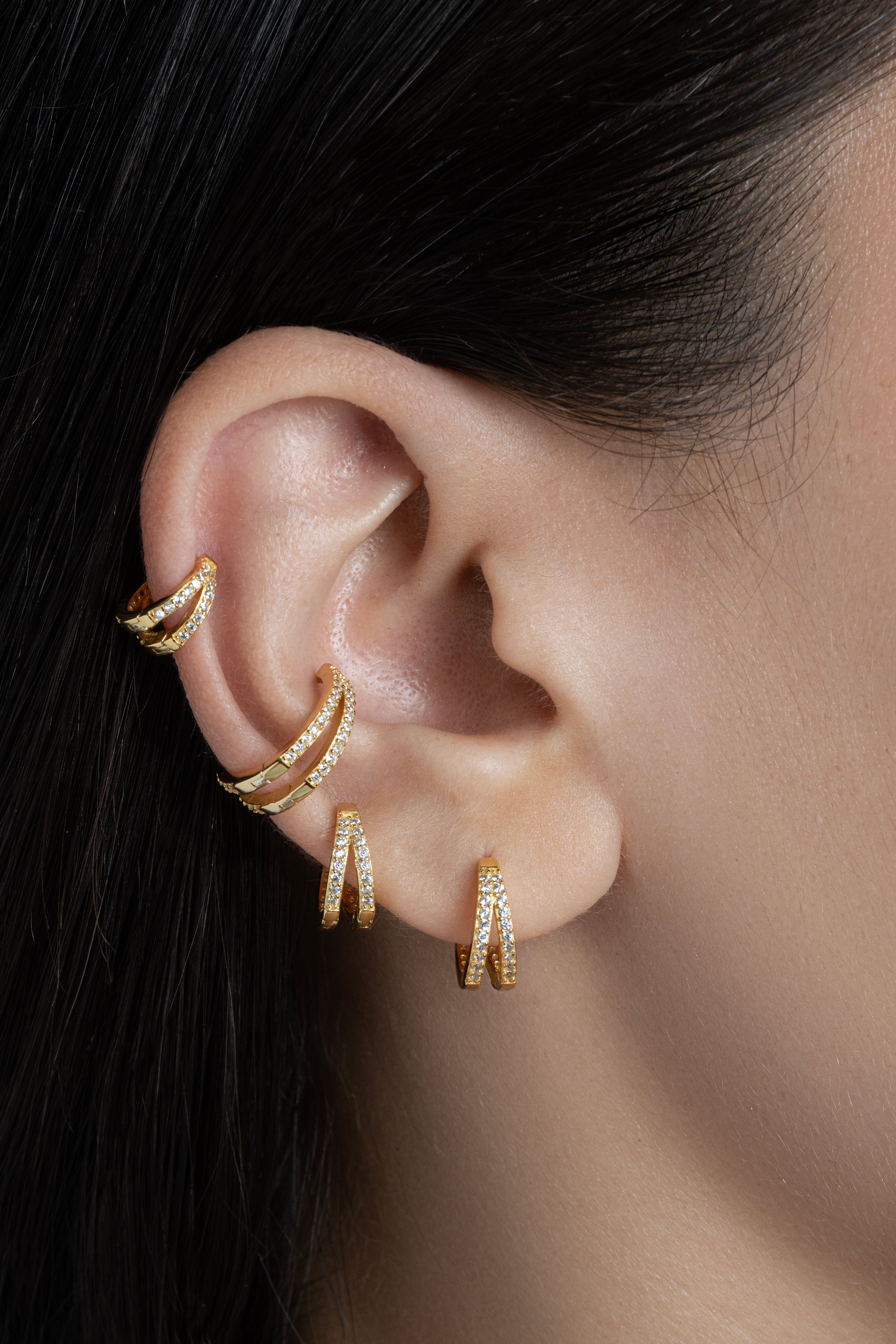 Zirconia Twin Hoops - Multiple Sizes - 18K Gold Plated