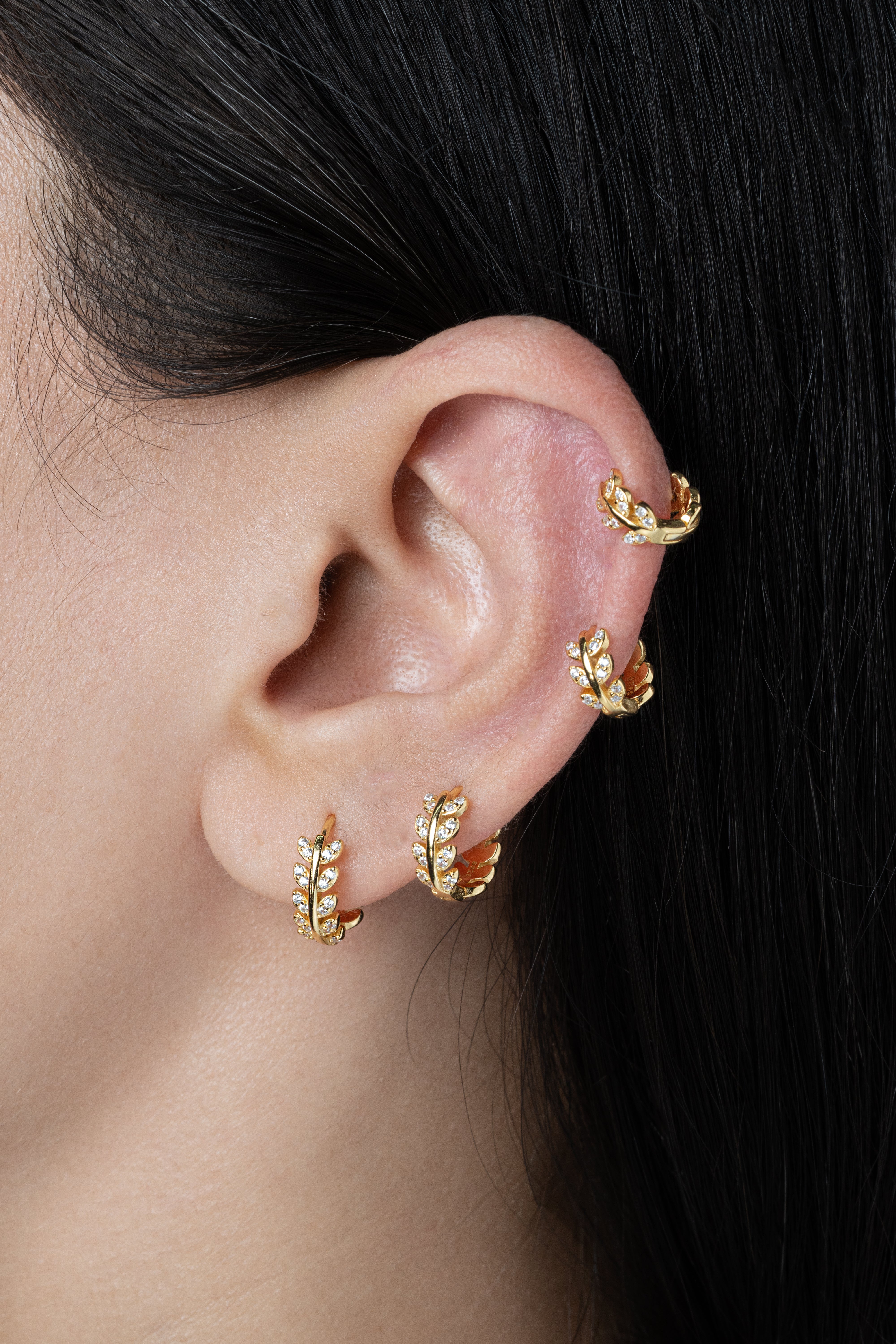 Zirconia Leaf Hoops - Multiple Sizes - 18K Gold Plated