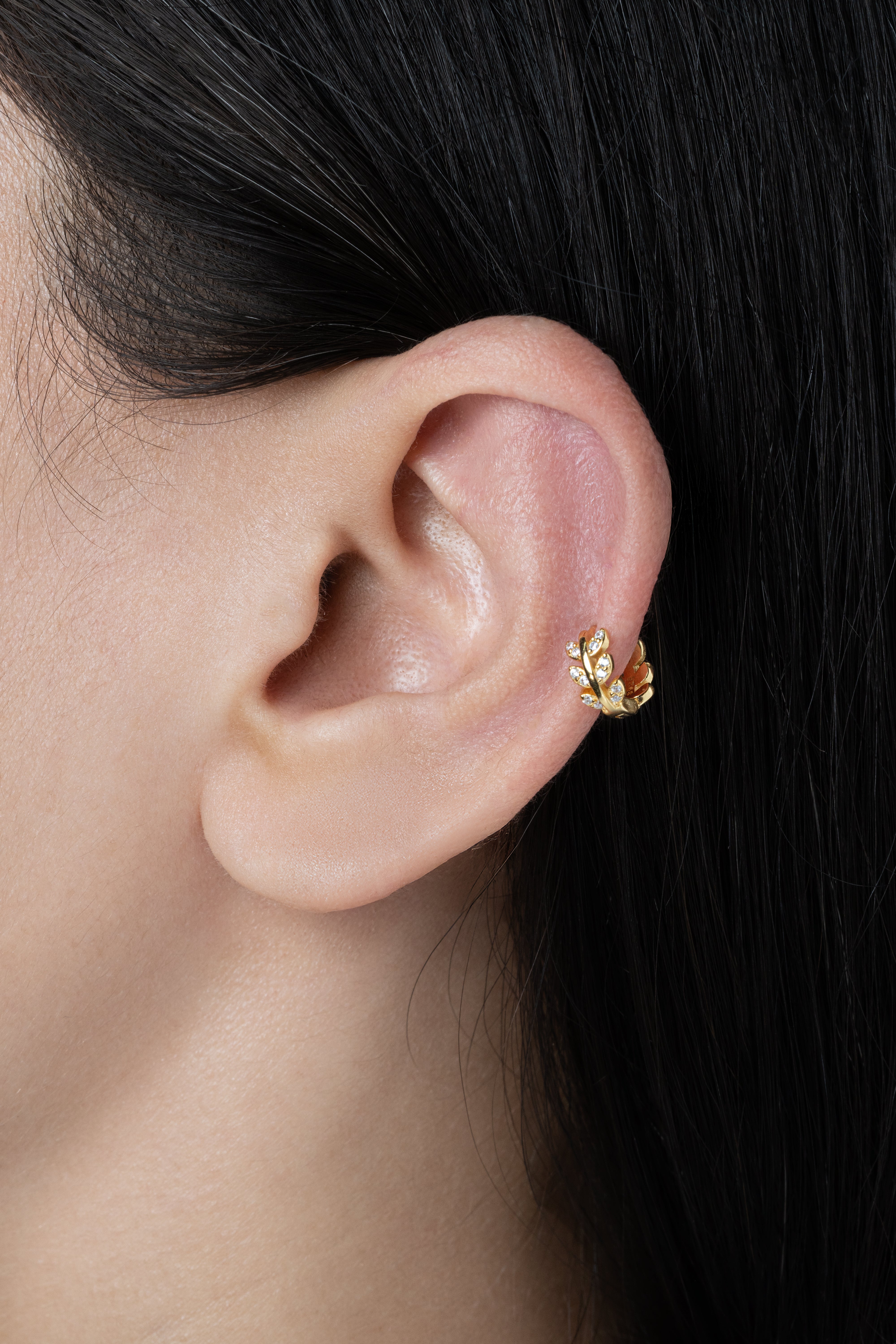 Zirconia Leaf Hoops - Multiple Sizes - 18K Gold Plated