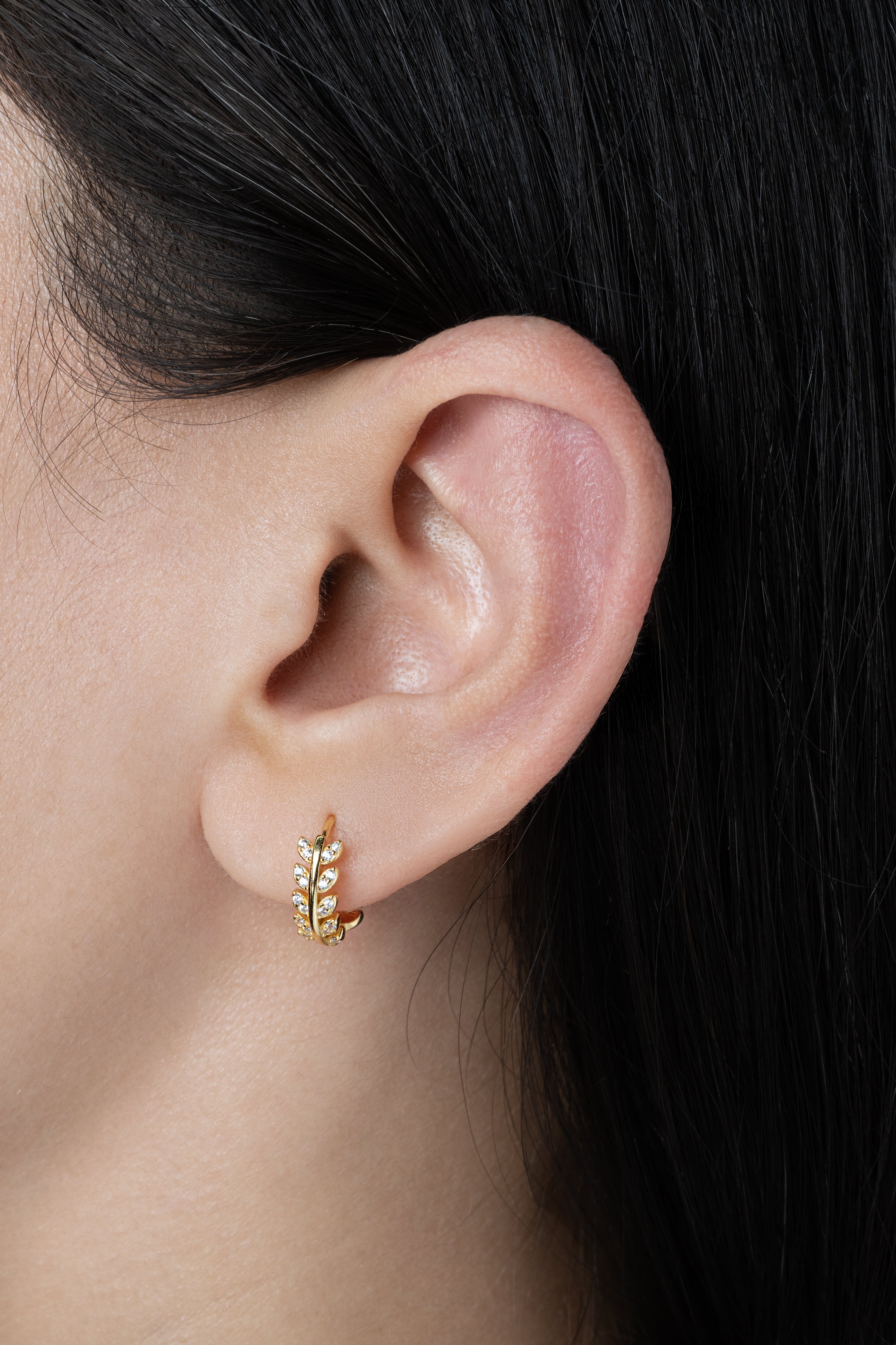 Zirconia Leaf Hoops - Multiple Sizes - 18K Gold Plated