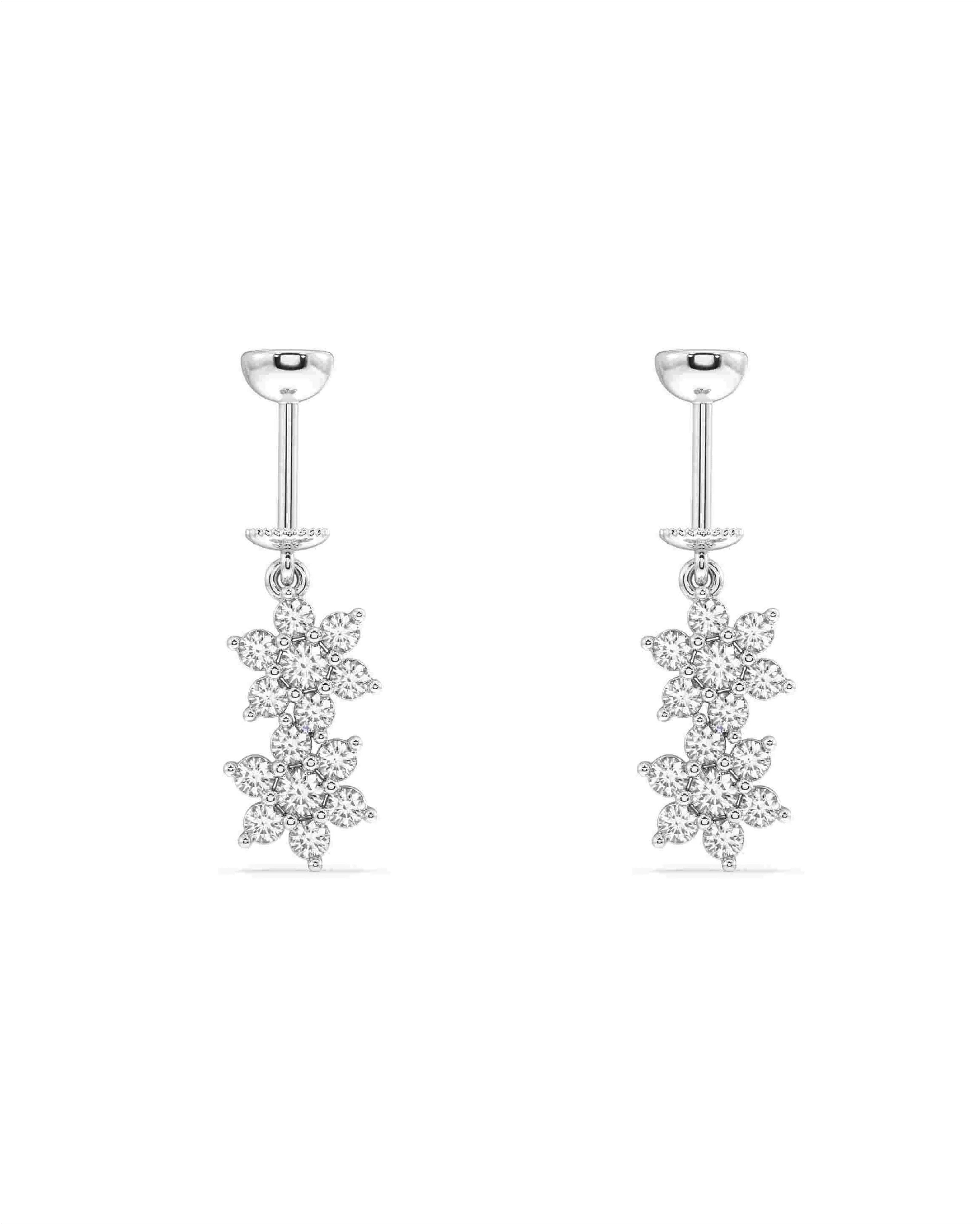 Double Flower Helix Hanging Earrings