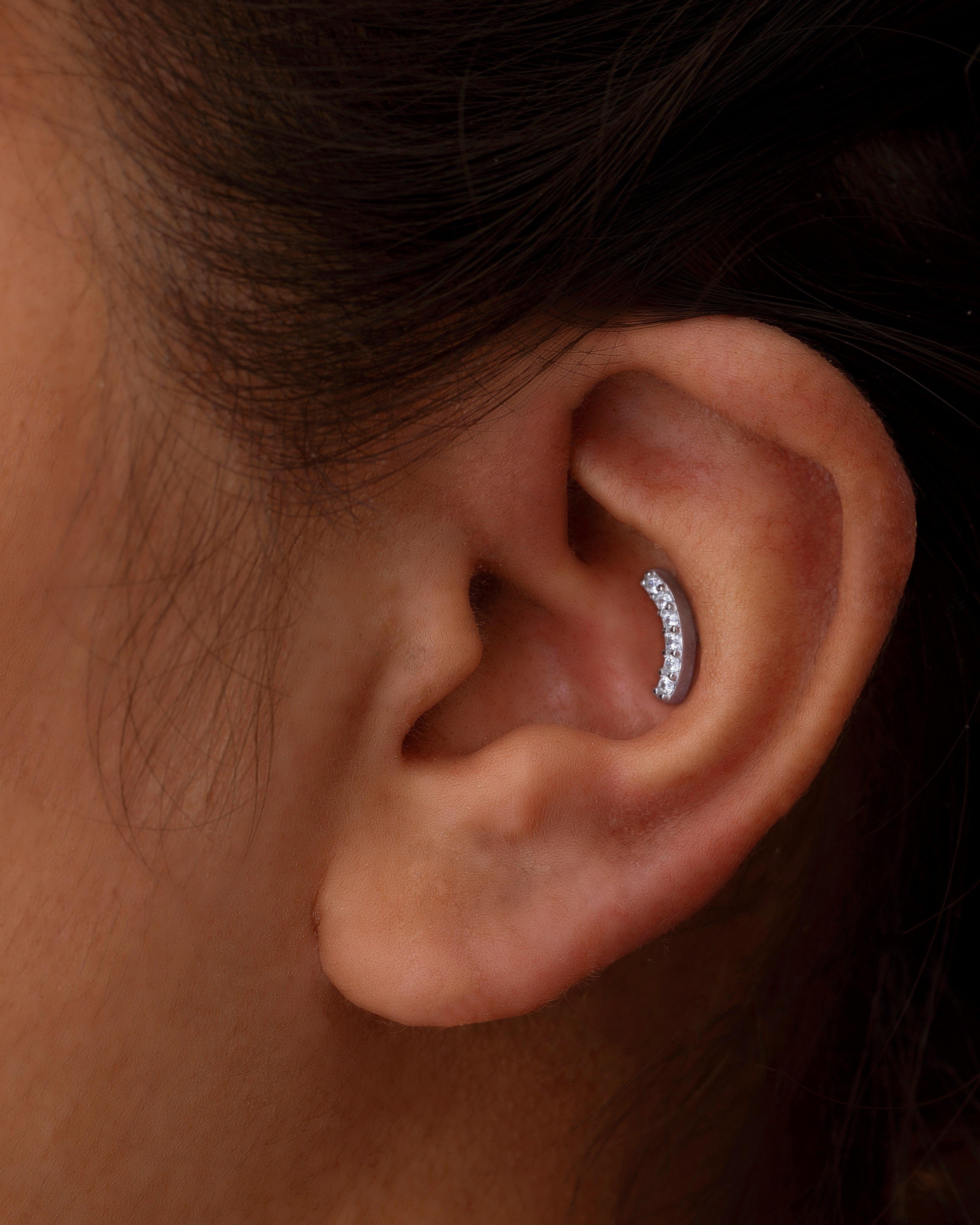 Zirconia studded curve bar stud earring - Pair
