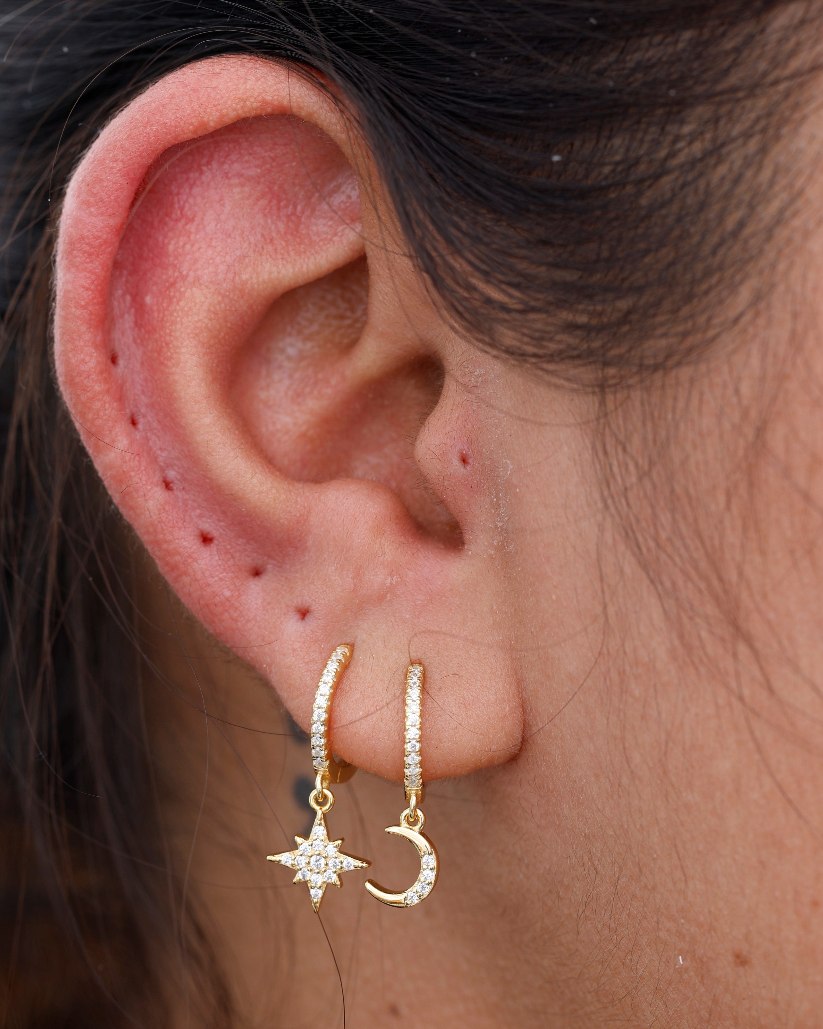 Moon star charm hoop