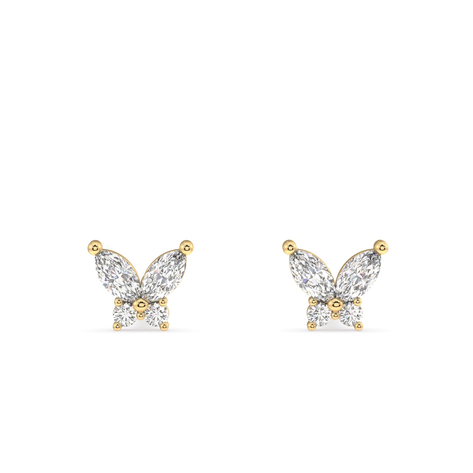 "Front View of Butterfly Stud Earrings - 14k Gold-Plated Jewelry"