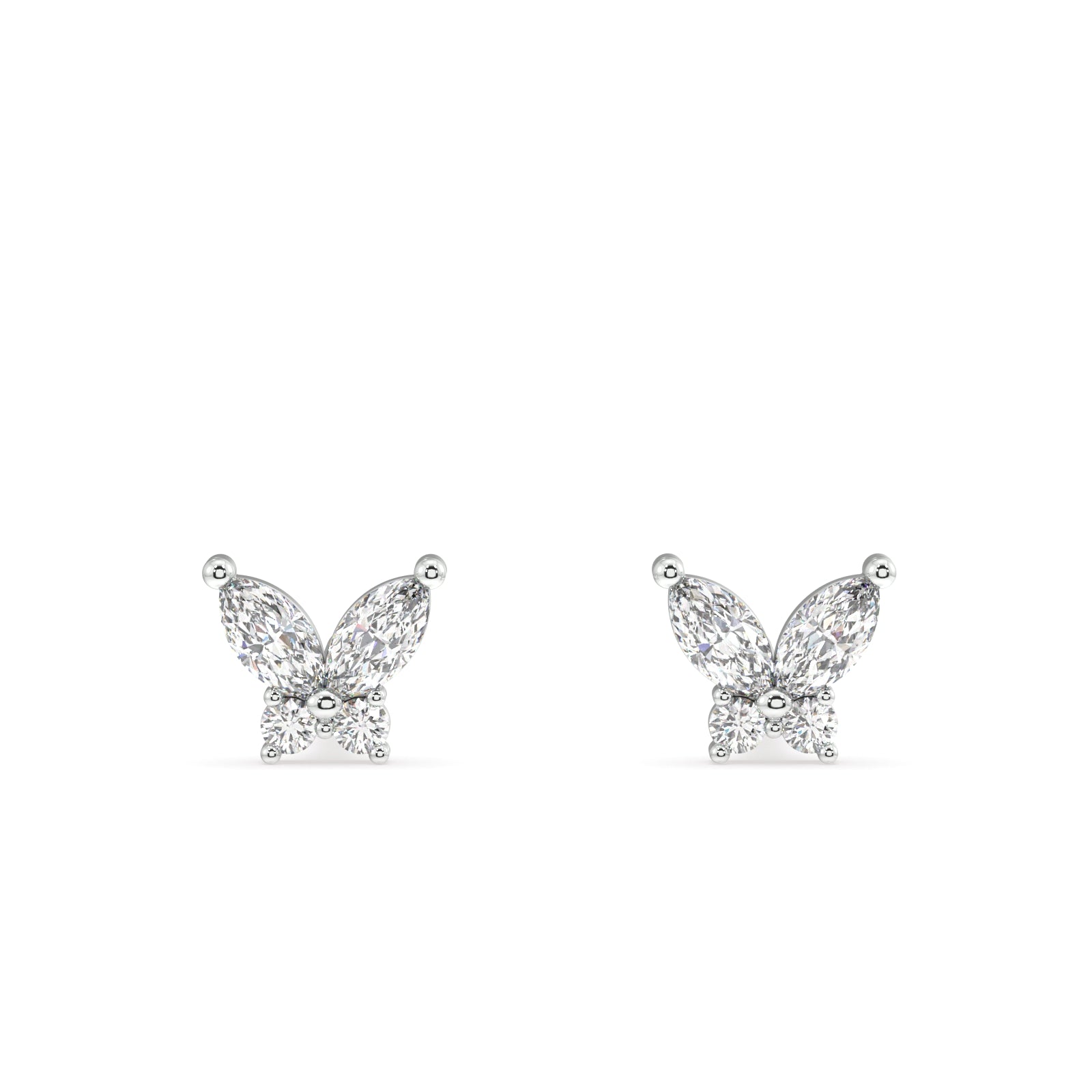 "Front View of Butterfly Stud Earrings - Rhodium-Plated Jewelry"