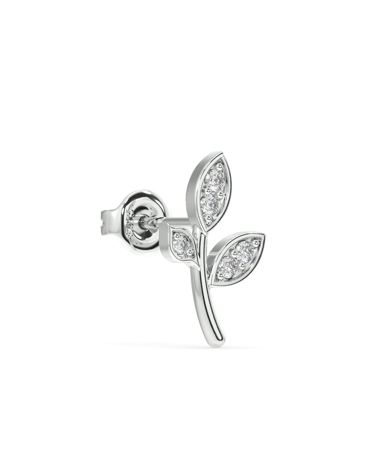 Minimal cz paved leaf stud pair