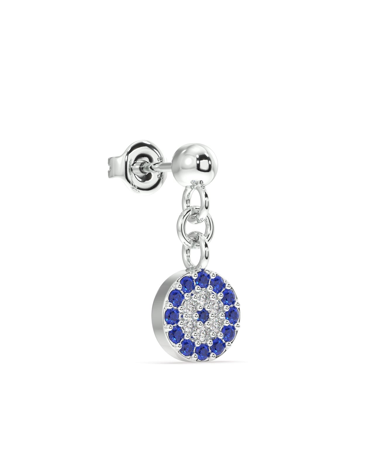 Silver ball with a zirconia eye hanging Angle shot