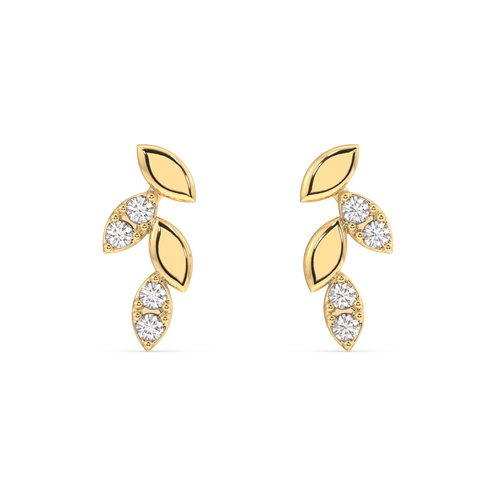 combination dainty with zirconia petal stud  - 18k gold plated