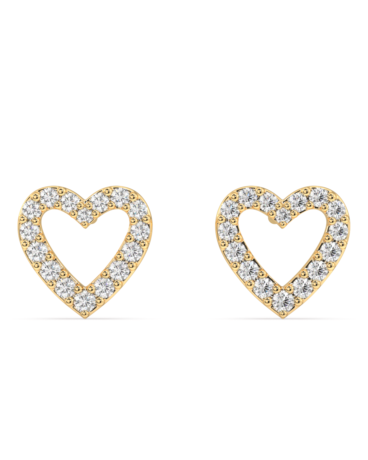Hollow Heart Stud With Zircon Lining - 18K Gold Plated