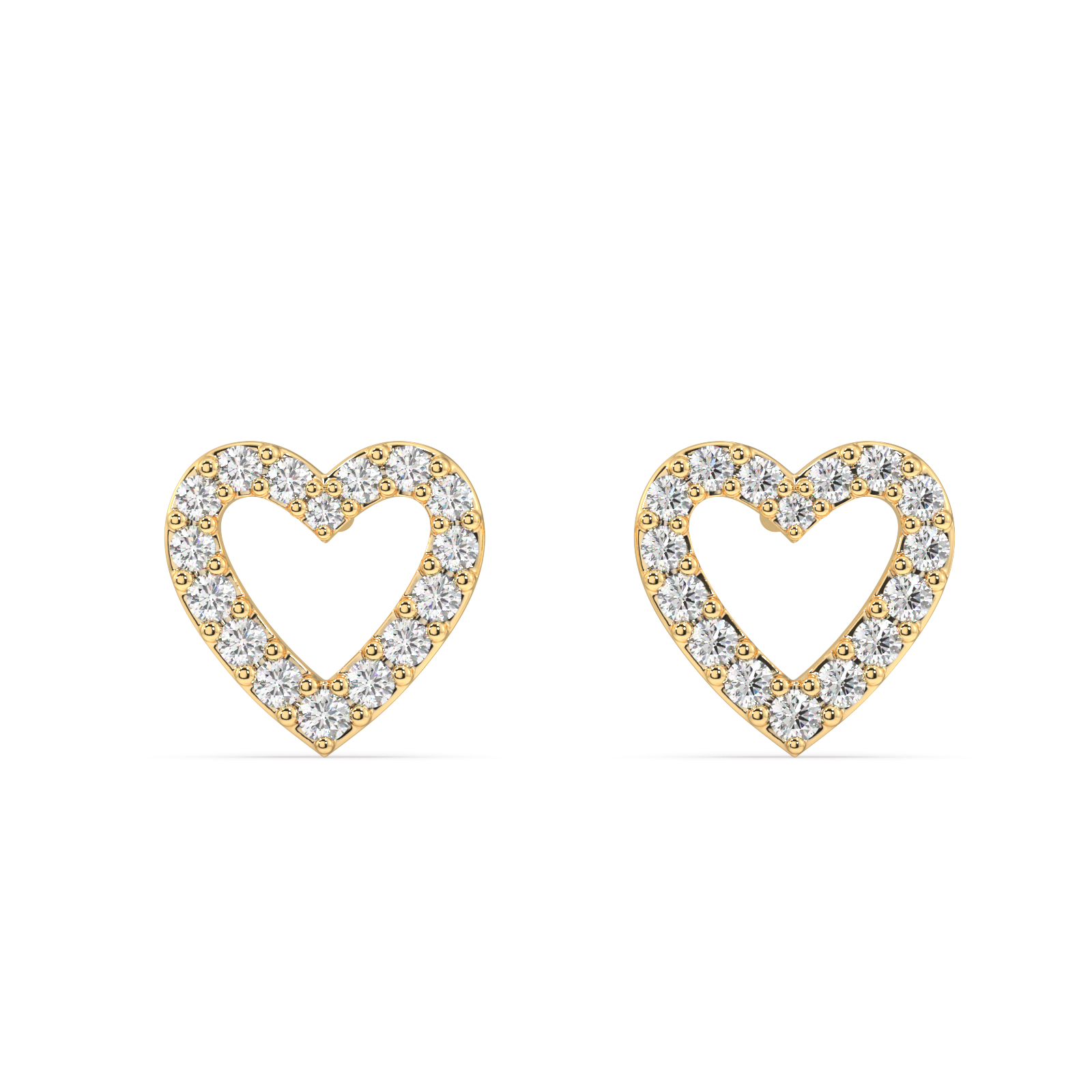 Hollow Heart Stud With Zircon Lining - 18K Gold Plated