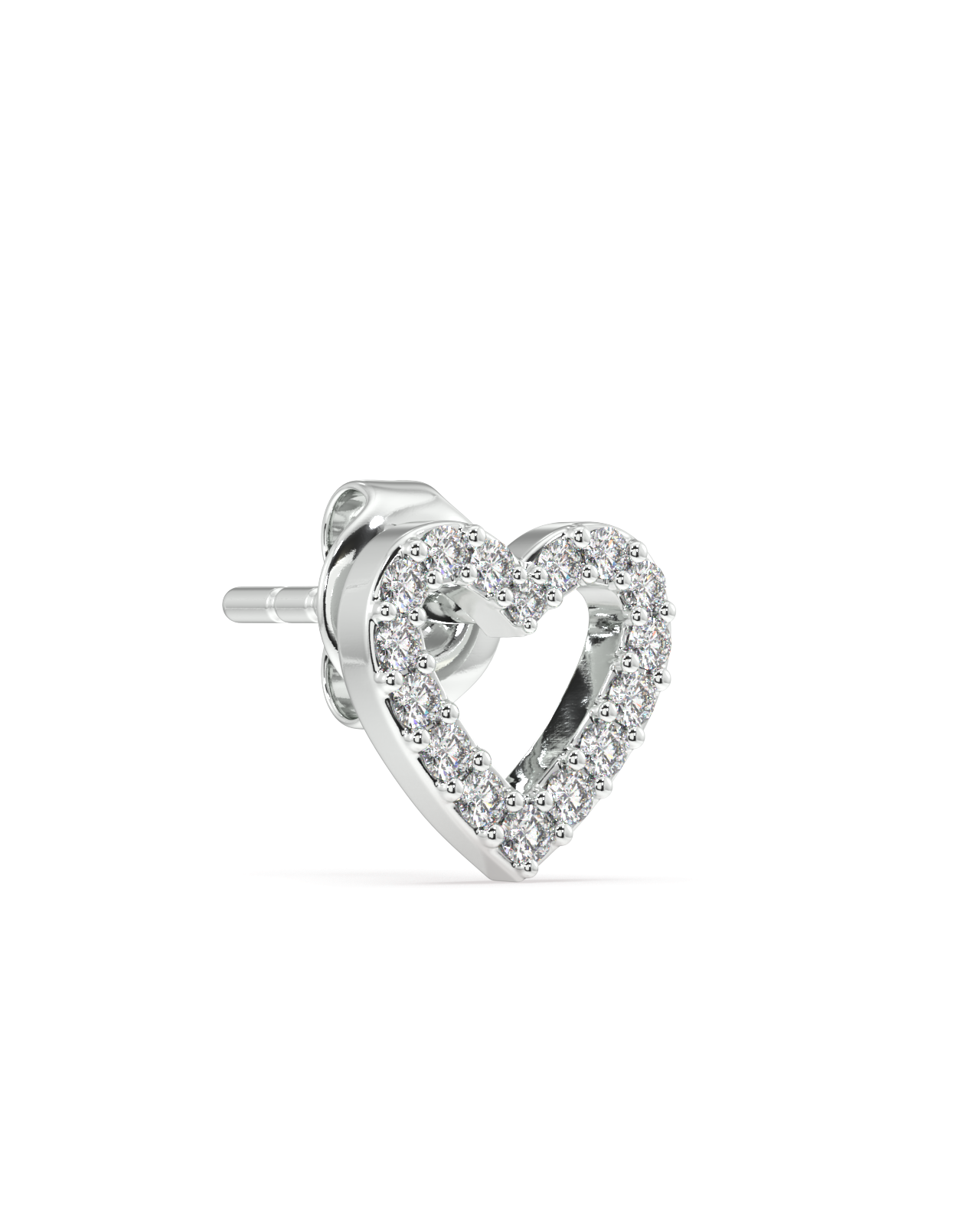 Hollow Heart Stud With Zircon Lining